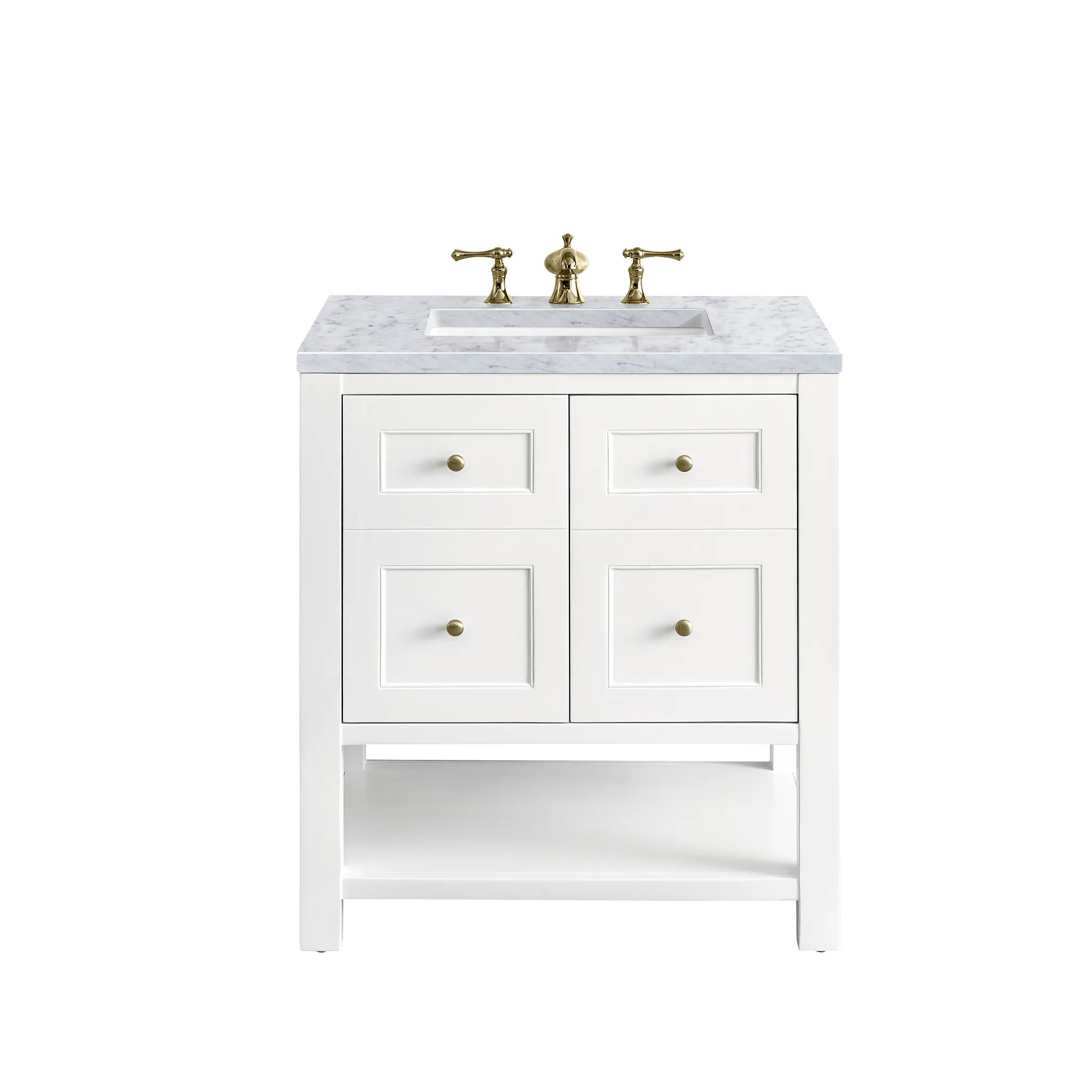 30" Breckenridge Single Vanity in Bright White-Carrara White Marble-8" Widespread image