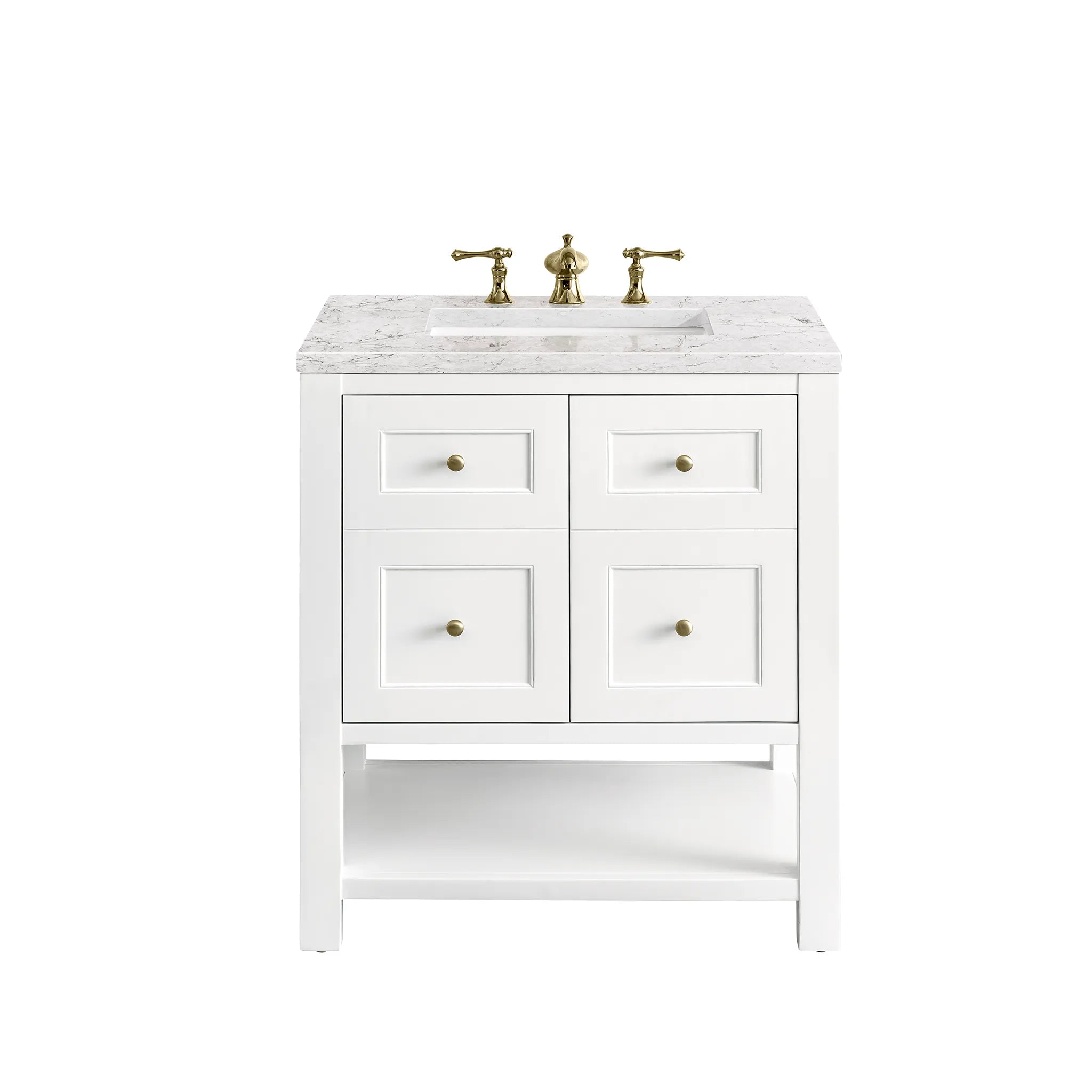 30" Breckenridge Single Vanity in Bright White-Eternal Jasmine Pearl Silestone-8" Widespread image
