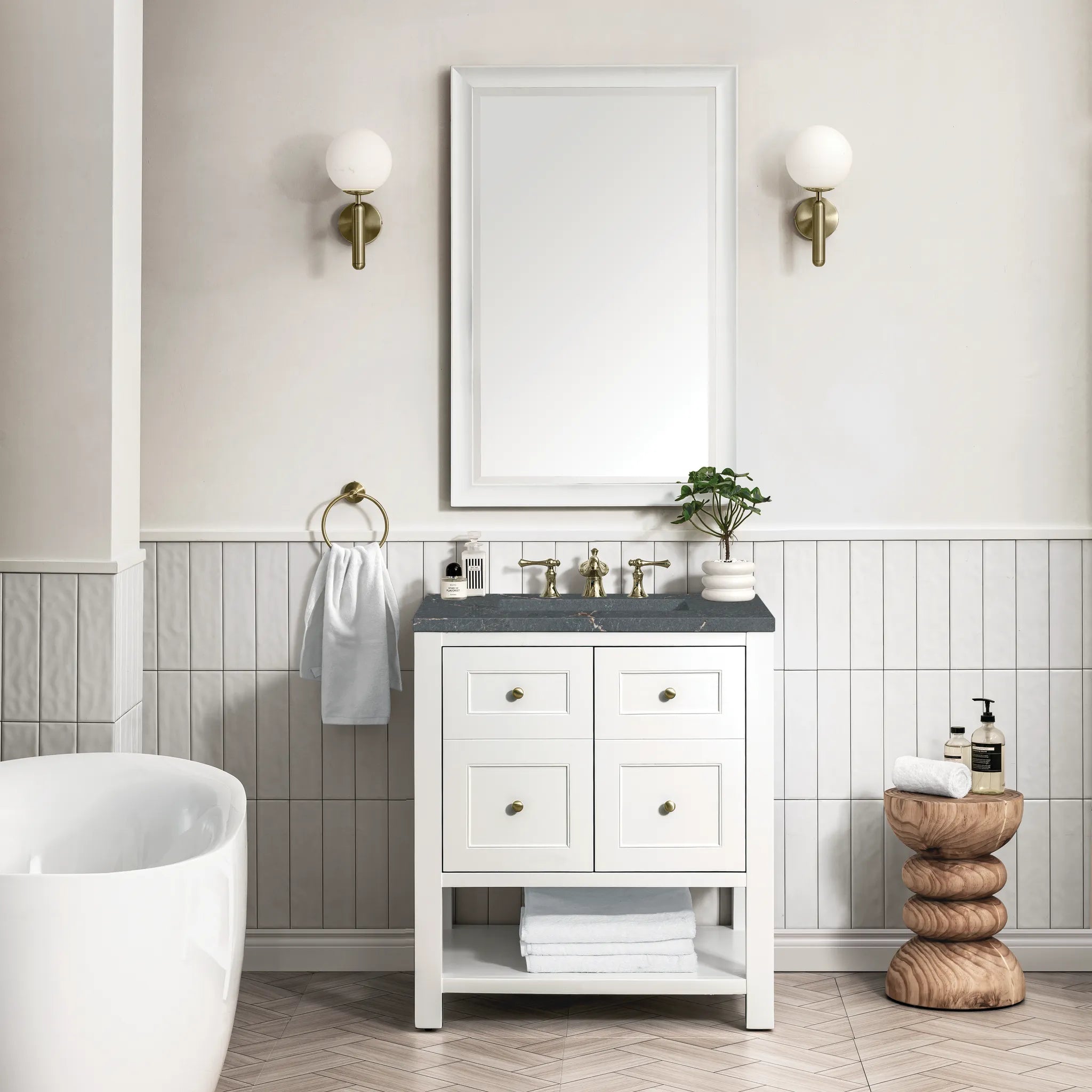30" Breckenridge Single Vanity in Bright White-Parisien Bleu Silestone-8" Widespread image 1