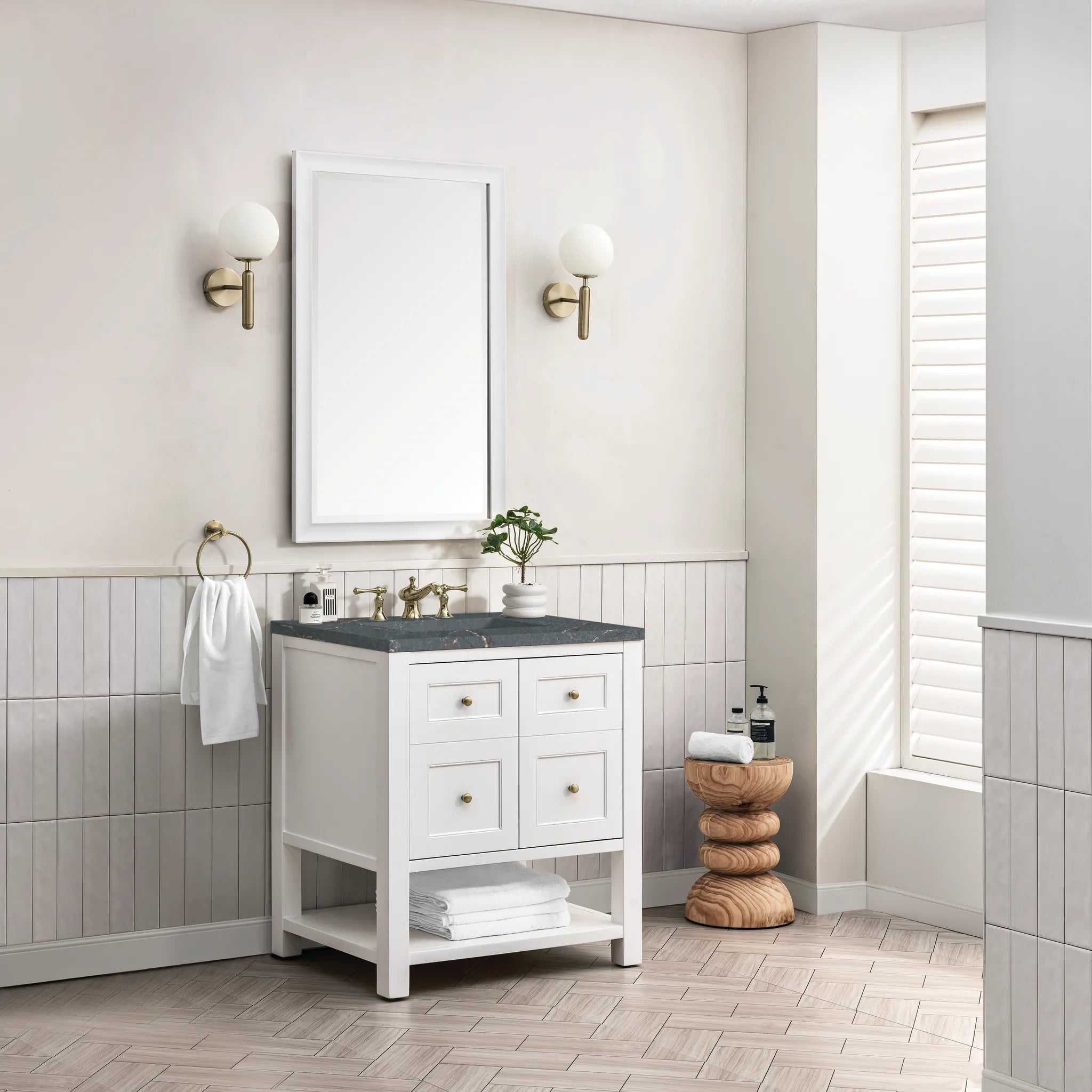 30" Breckenridge Single Vanity in Bright White-Parisien Bleu Silestone-8" Widespread image 2
