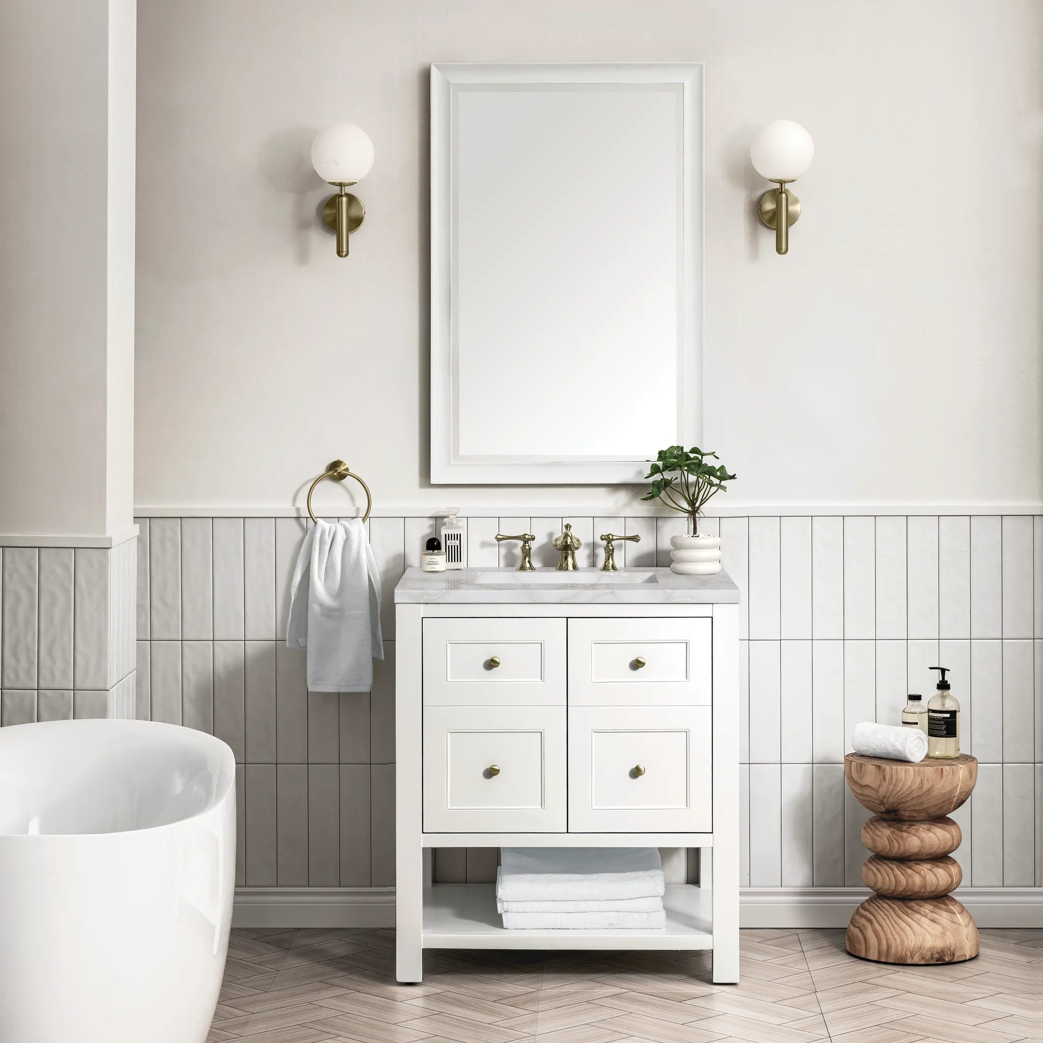 30" Breckenridge Single Vanity in Bright White-Victorian Silver Silestone-8" Widespread image 1