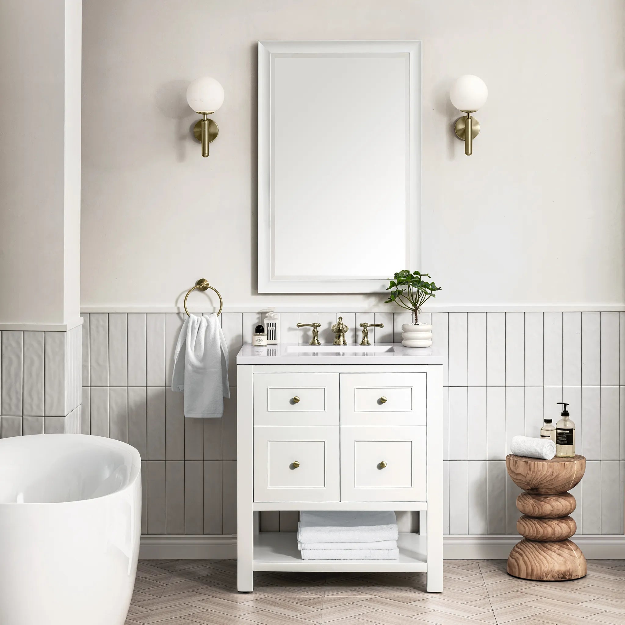 30" Breckenridge Single Vanity in Bright White-White Zeus Silestone-8" Widespread image 2