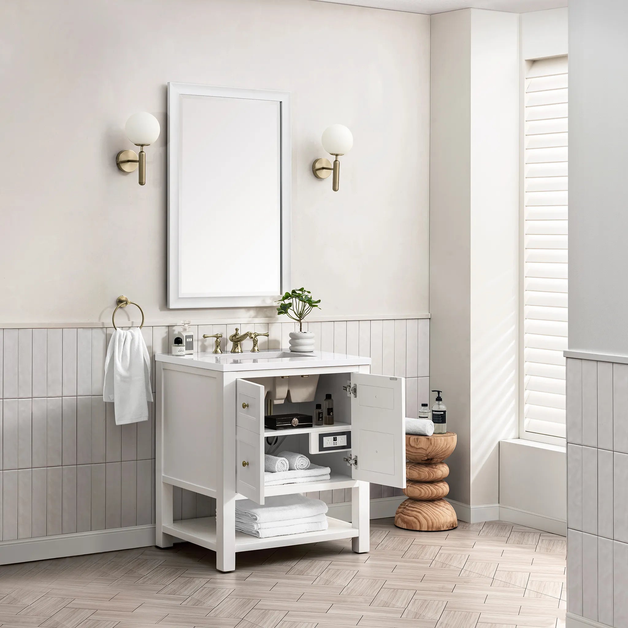 30" Breckenridge Single Vanity in Bright White-White Zeus Silestone-8" Widespread image 4
