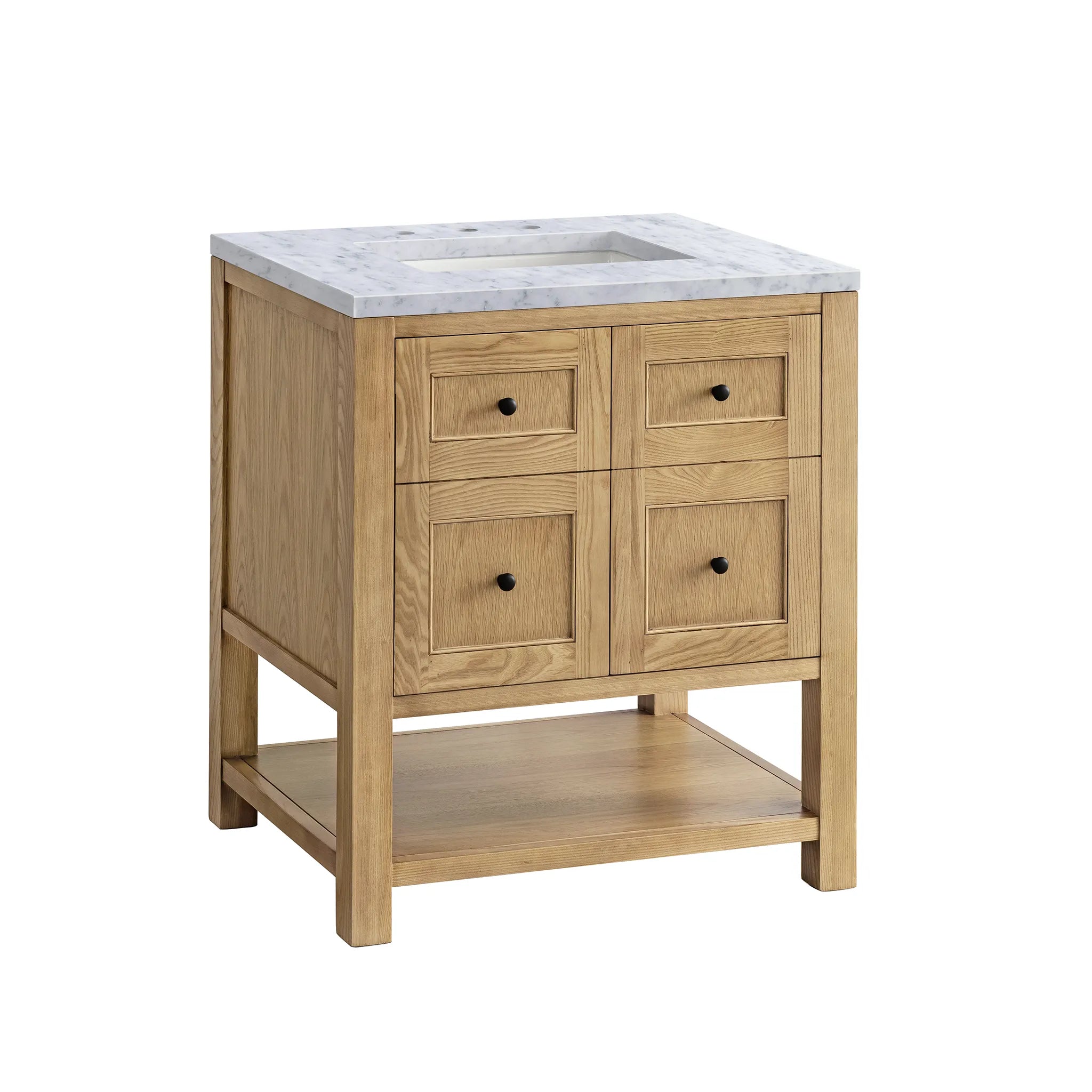 30" Breckenridge Single Vanity in Light Natural Oak-Carrara White Marble-8" Widespread image 4