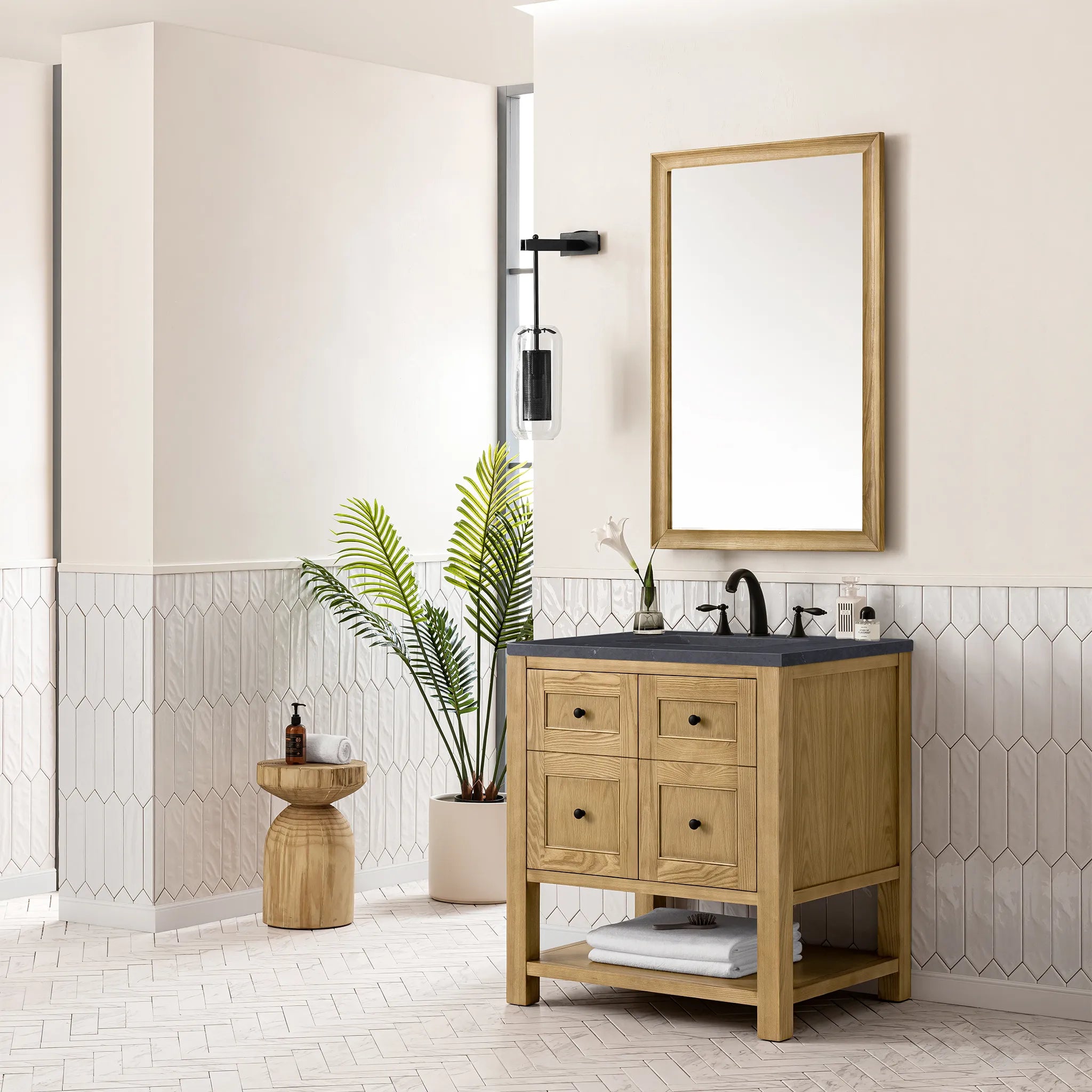 30" Breckenridge Single Vanity in Light Natural Oak-Charcoal Soapstone Silestone-8" Widespread image 2