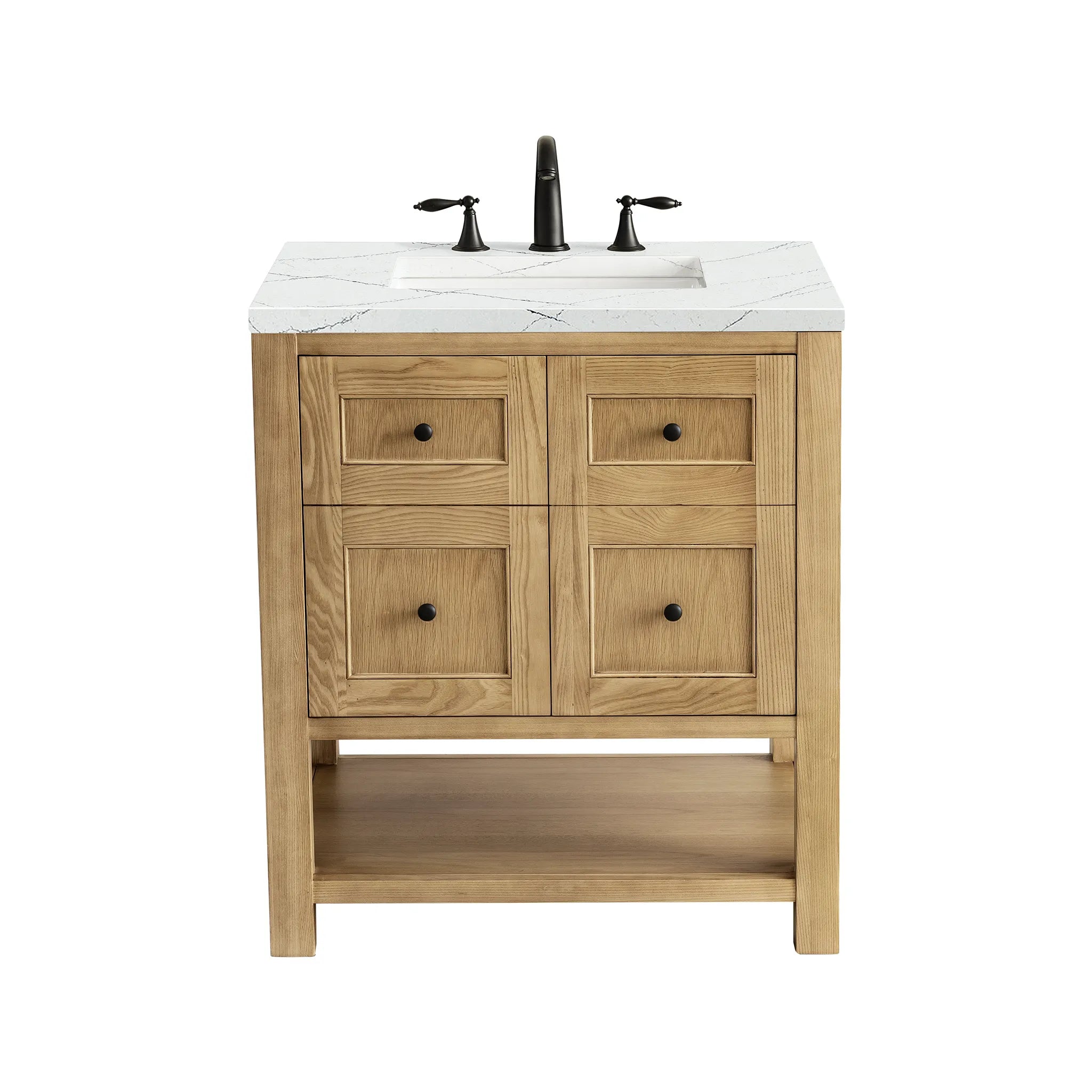30" Breckenridge Single Vanity in Light Natural Oak-Ethereal Noctis Silestone-8" Widespread image