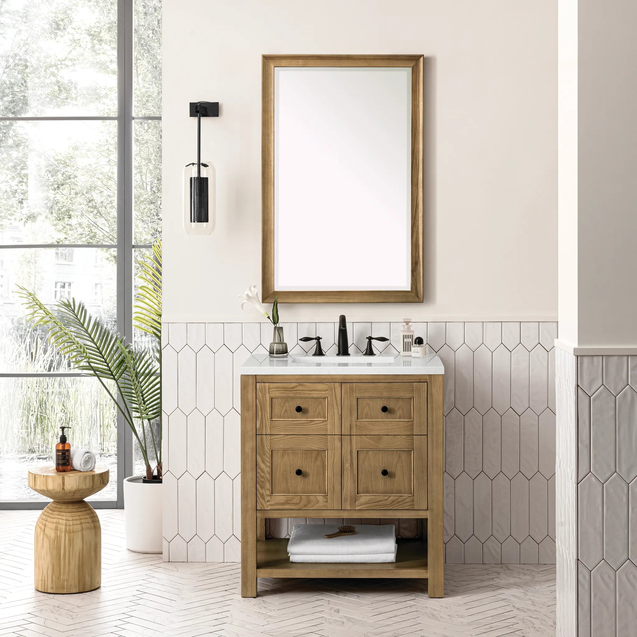 30" Breckenridge Single Vanity in Light Natural Oak-Lime Delight Silestone-8" Widespread image 1