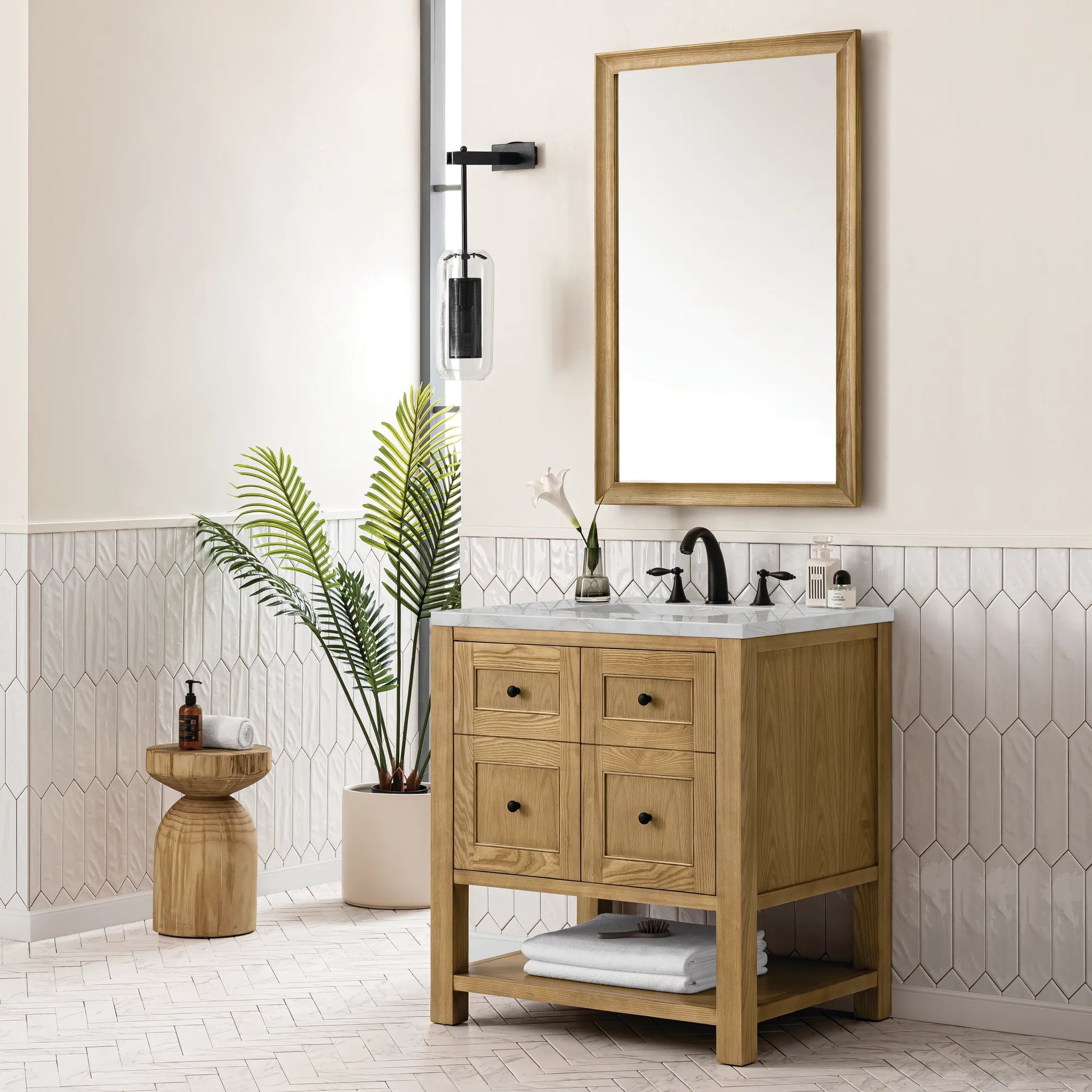 30" Breckenridge Single Vanity in Light Natural Oak-Victorian Silver Silestone-8" Widespread image 2