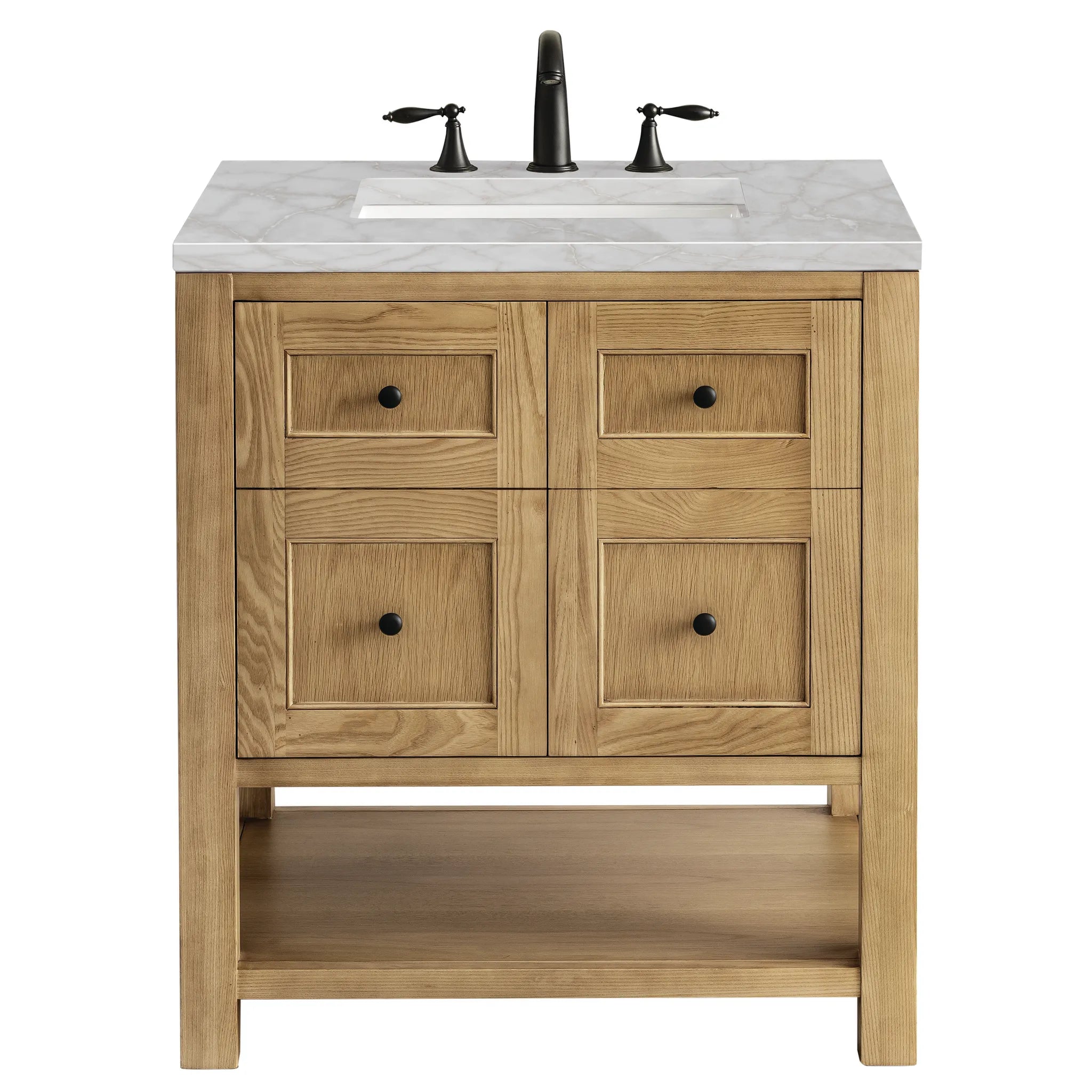 30" Breckenridge Single Vanity in Light Natural Oak-Victorian Silver Silestone-8" Widespread image