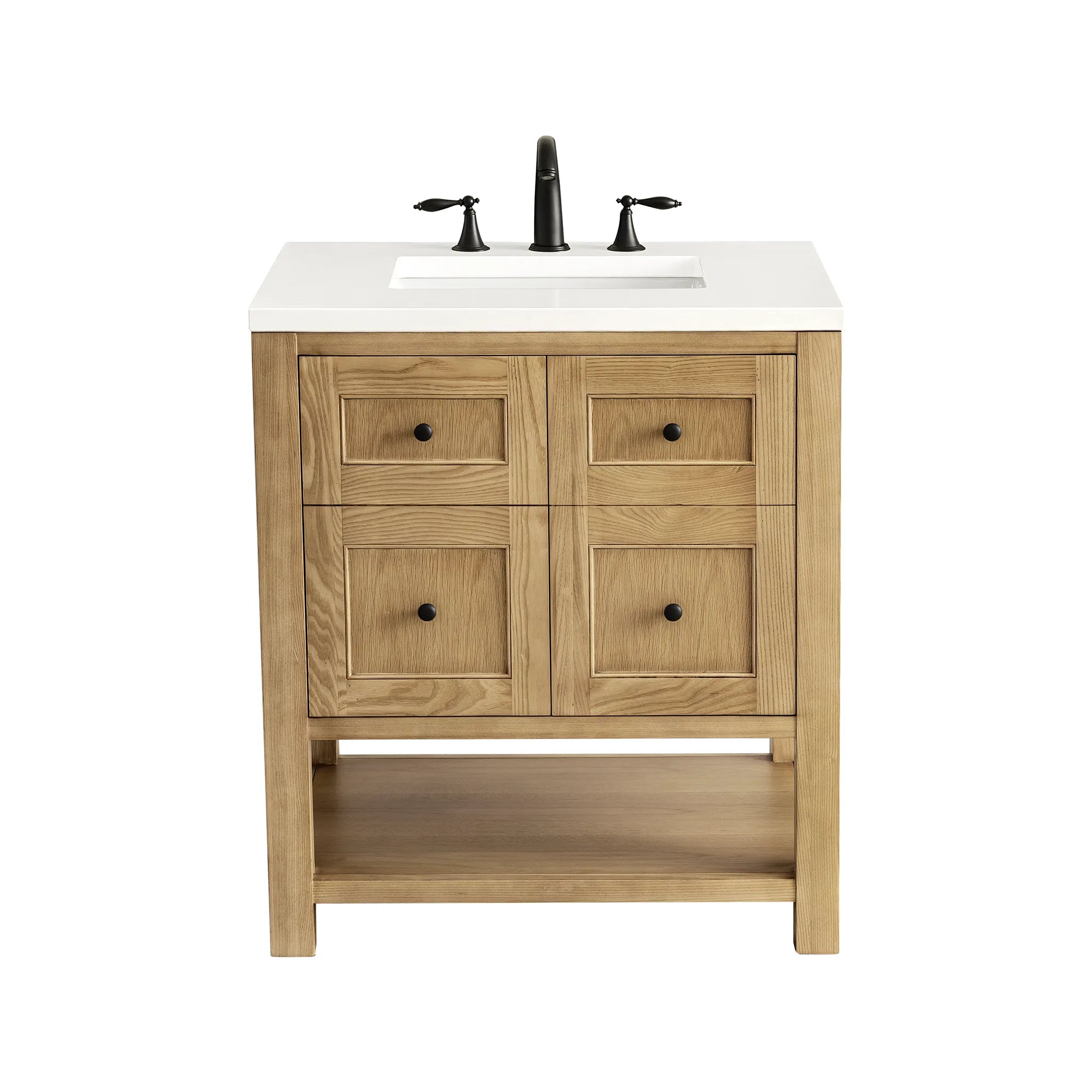 30" Breckenridge Single Vanity in Light Natural Oak-White Zeus Silestone-8" Widespread image