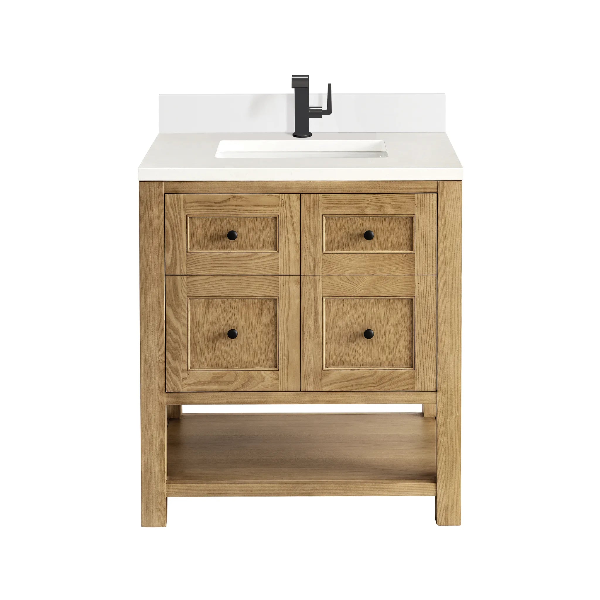 30" Breckenridge Single Vanity in Light Natural Oak-White Zeus Silestone & Backsplash-Single Hole image