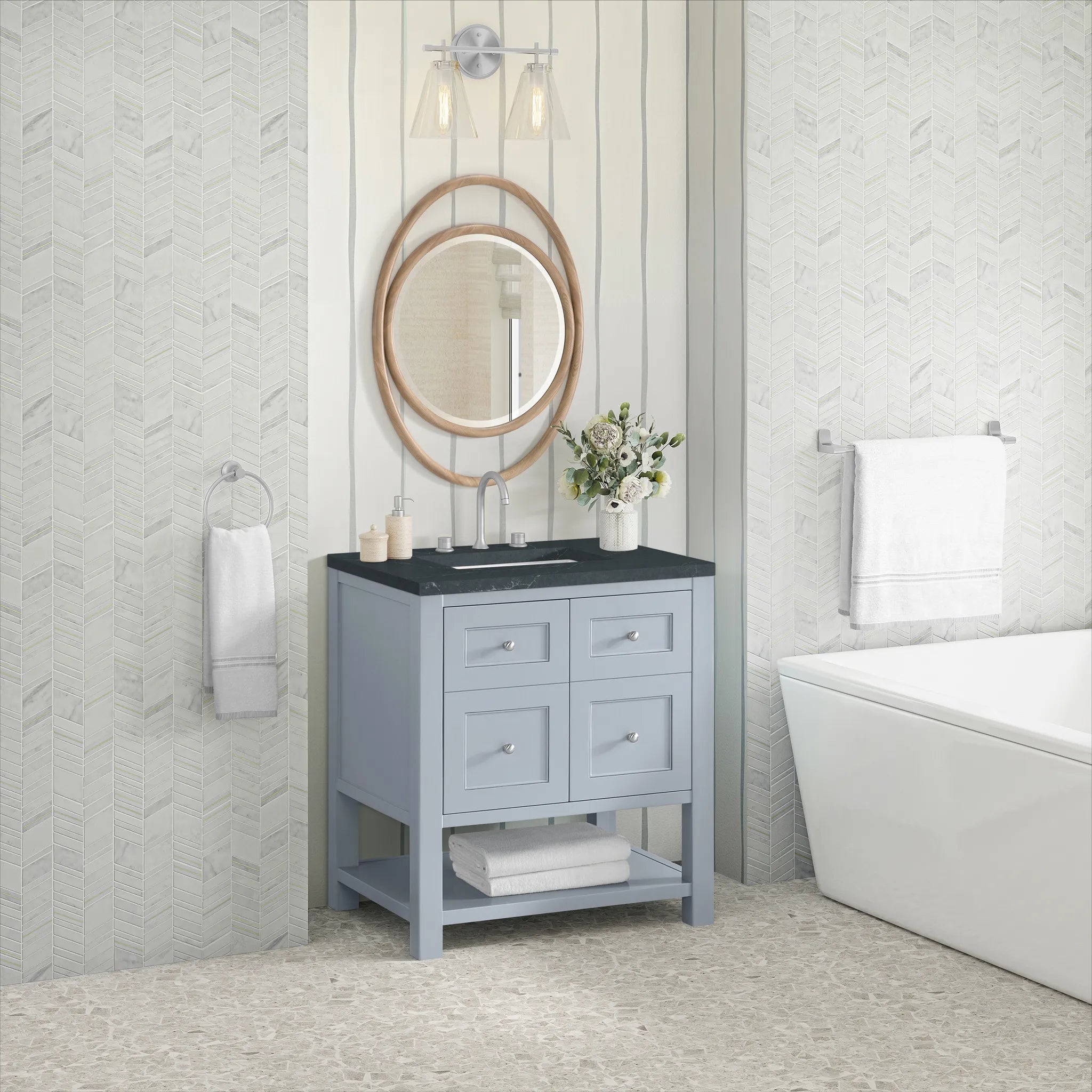 30" Breckenridge Single Vanity in Serenity Blue-Charcoal Soapstone Silestone-8" Widespread image 3