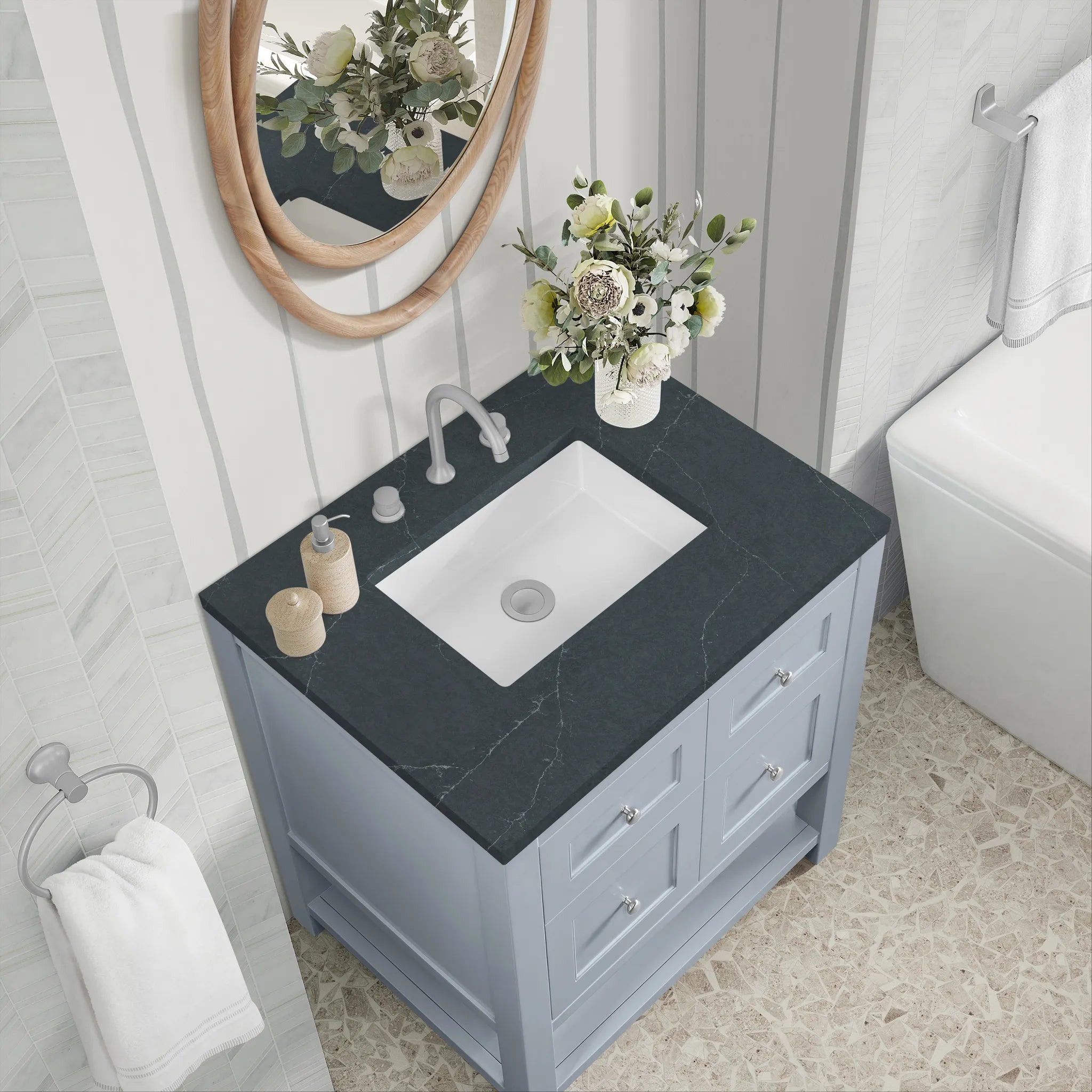 30" Breckenridge Single Vanity in Serenity Blue-Charcoal Soapstone Silestone-8" Widespread image 6