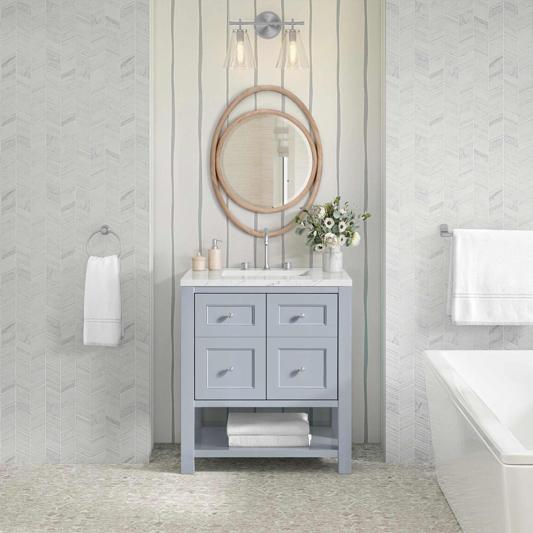 30" Breckenridge Single Vanity in Serenity Blue-Ethereal Noctis Silestone-8" Widespread image 2