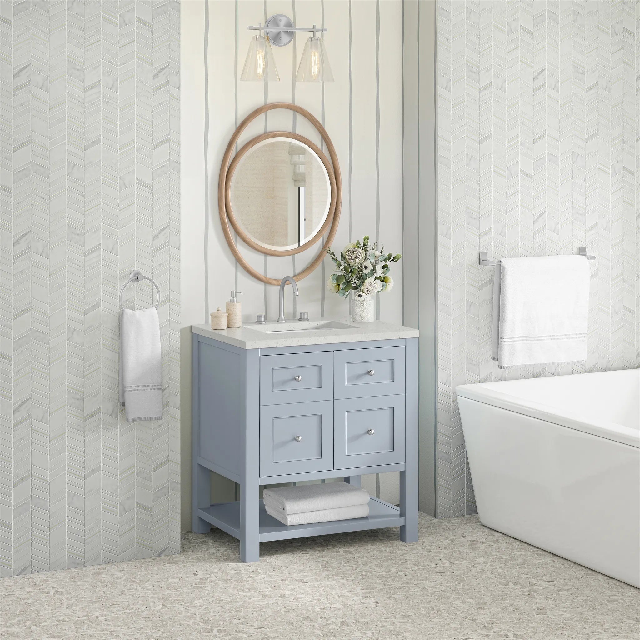30" Breckenridge Single Vanity in Serenity Blue-Lime Delight Silestone-8" Widespread image 3