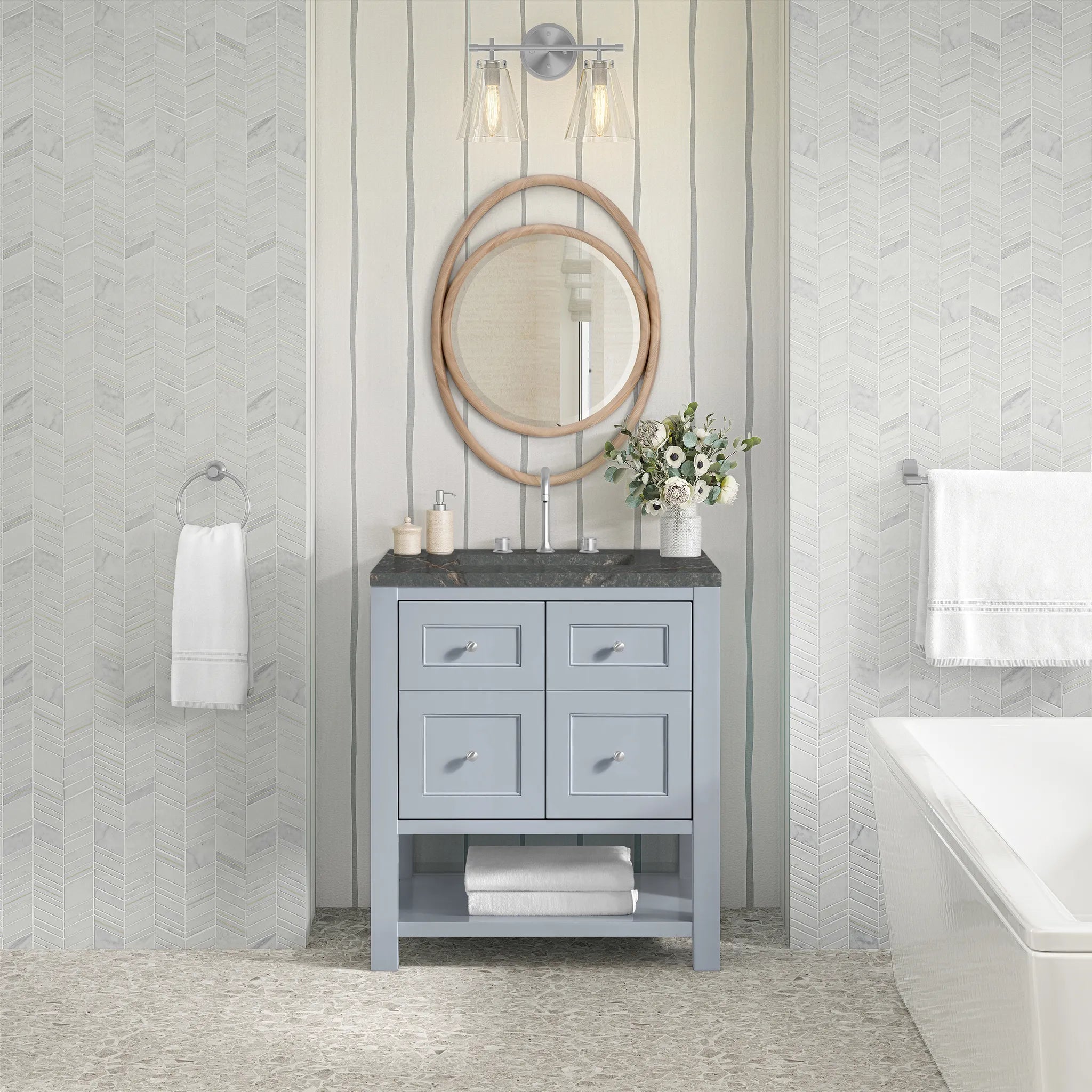 30" Breckenridge Single Vanity in Serenity Blue-Parisien Bleu Silestone-8" Widespread image 2
