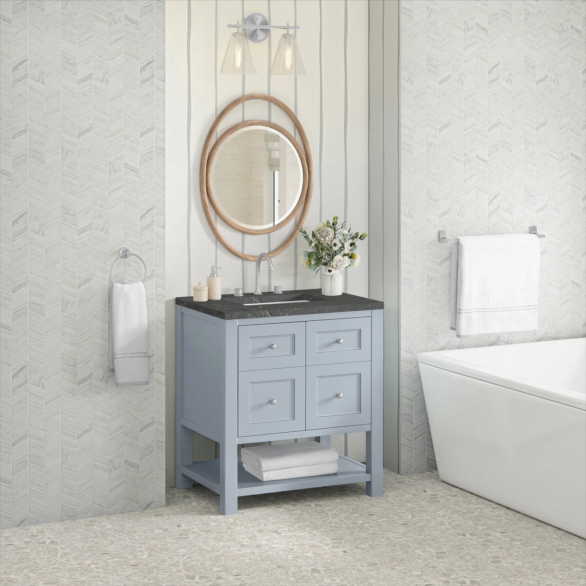30" Breckenridge Single Vanity in Serenity Blue-Parisien Bleu Silestone-8" Widespread image 3