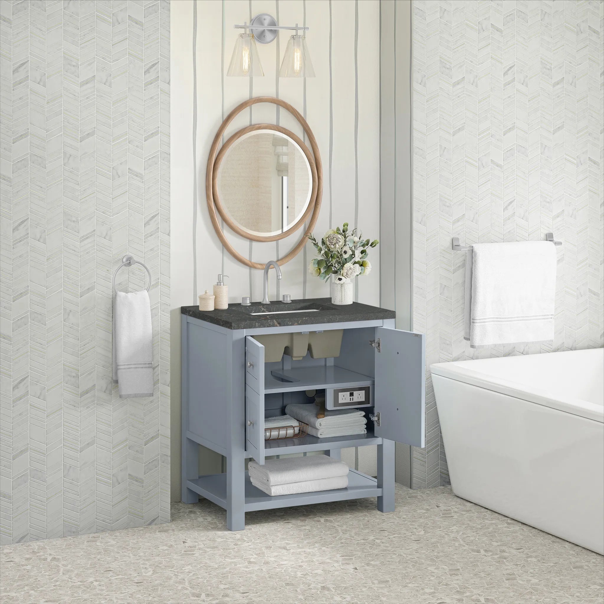 30" Breckenridge Single Vanity in Serenity Blue-Parisien Bleu Silestone-8" Widespread image 4