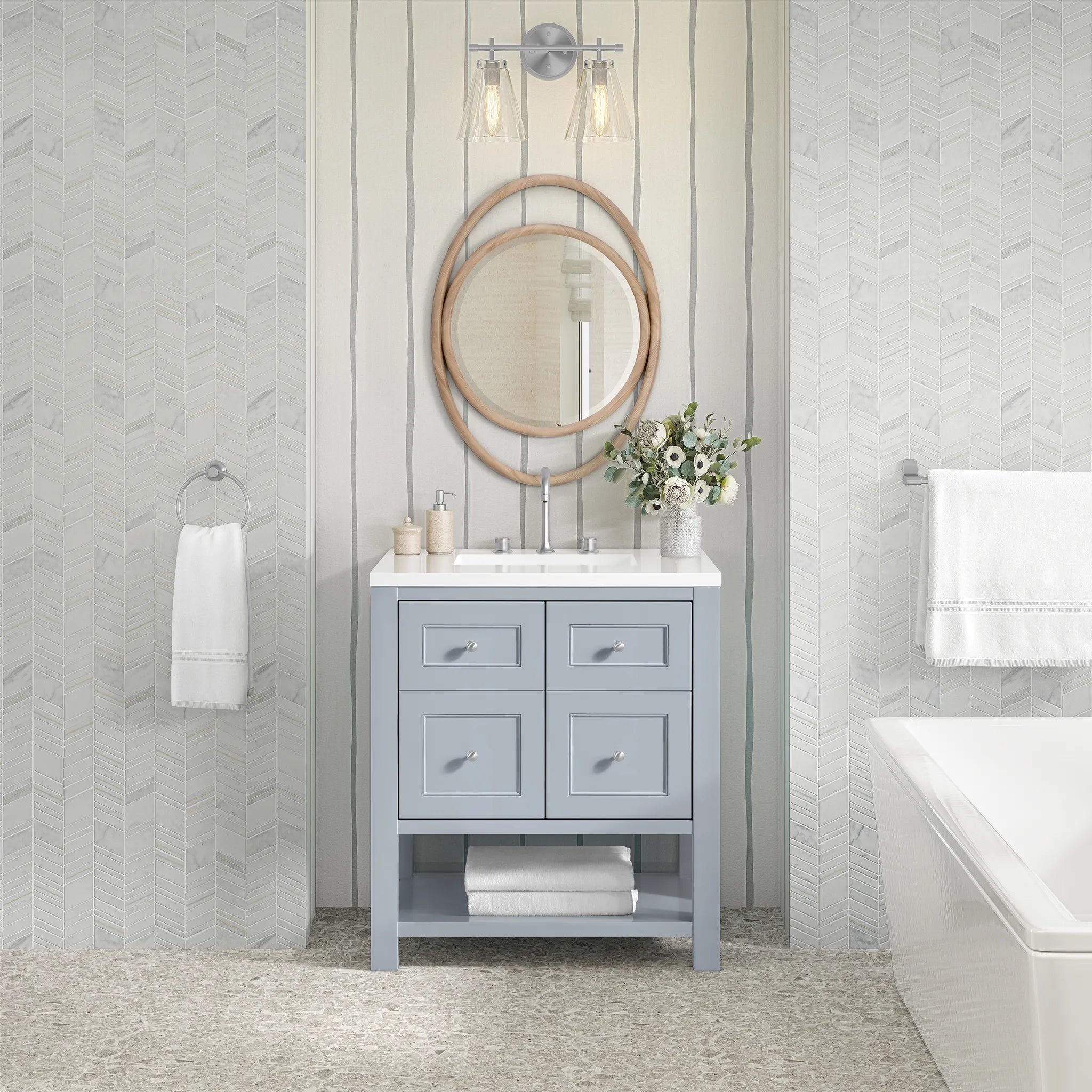 30" Breckenridge Single Vanity in Serenity Blue-White Zeus Silestone-8" Widespread image 2