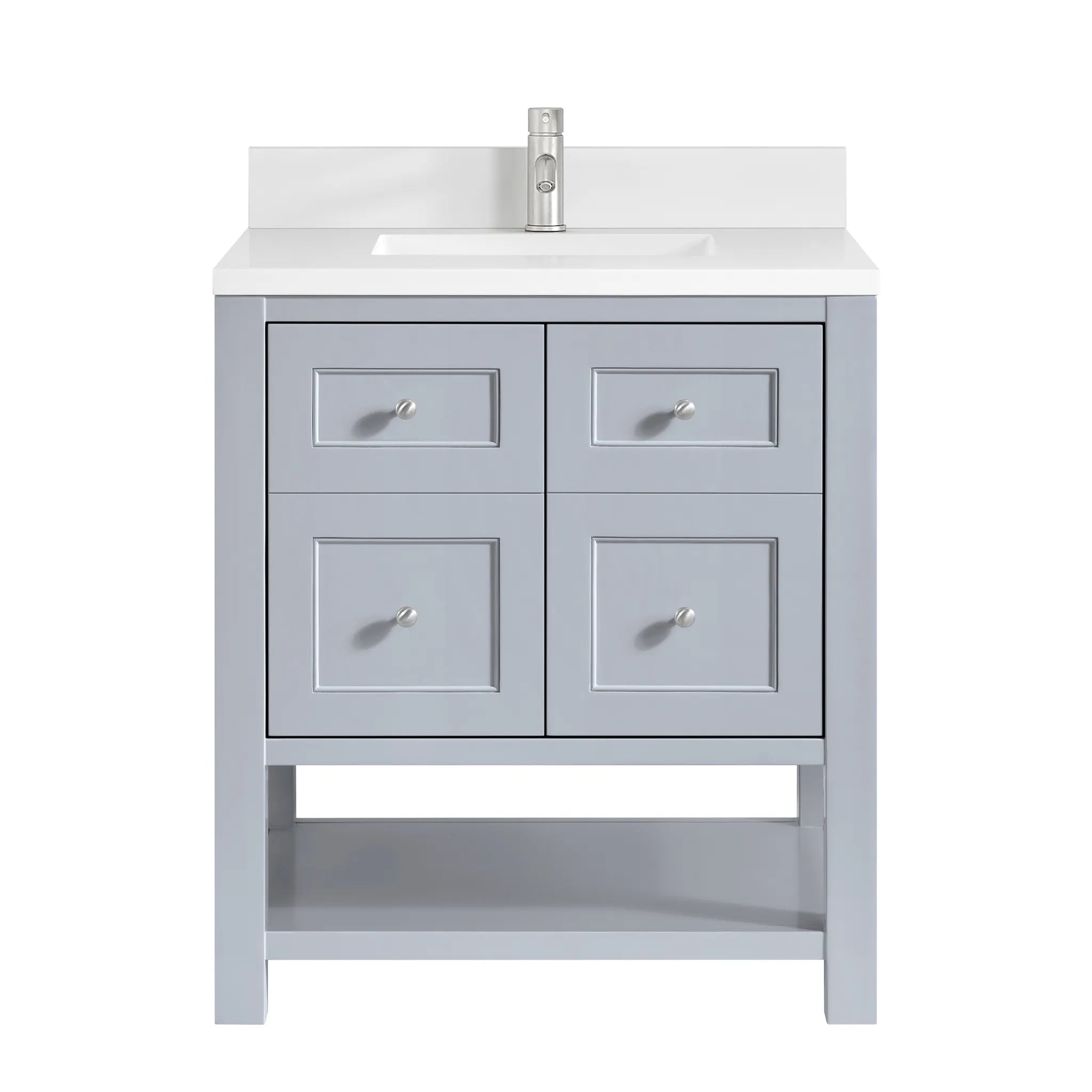 30" Breckenridge Single Vanity in Serenity Blue-White Zeus Silestone & Backsplash-Single Hole image