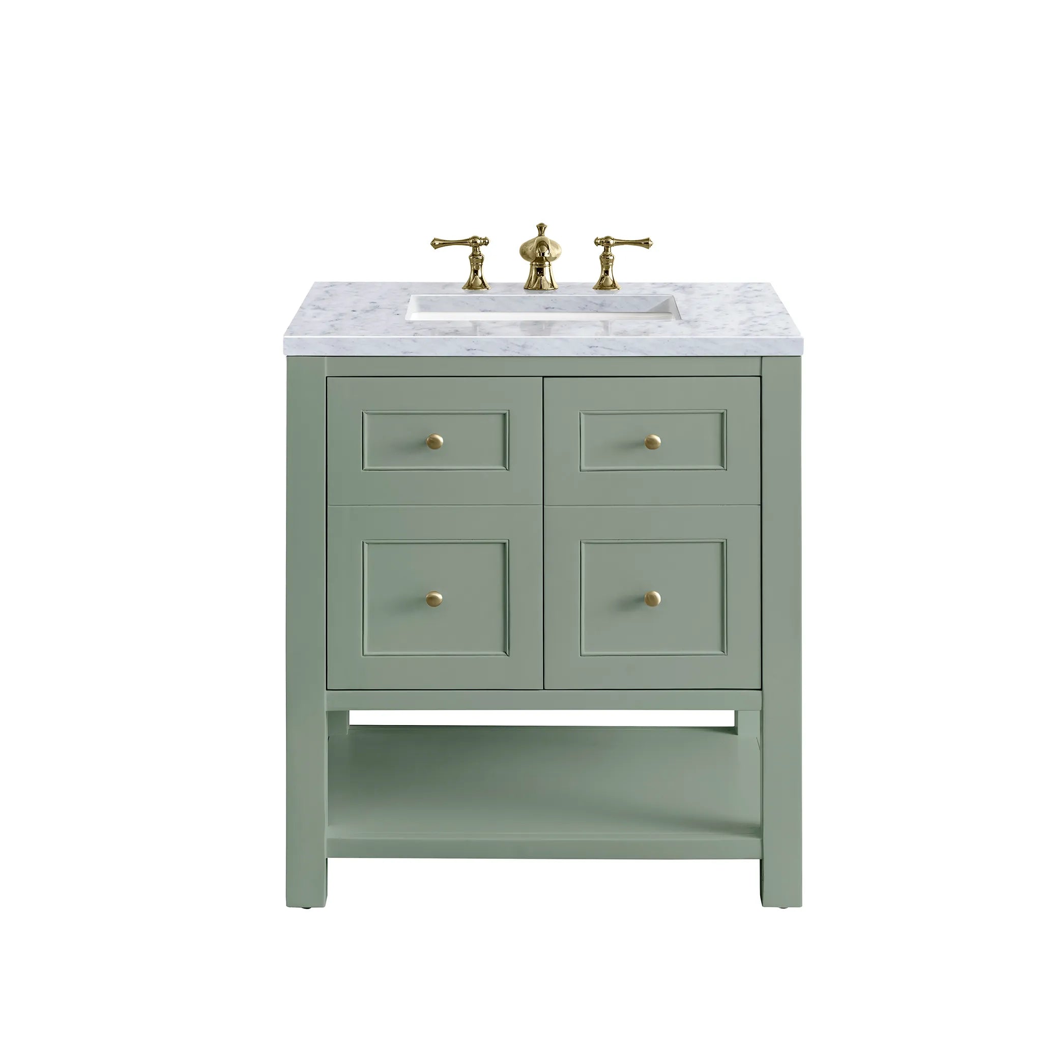 30" Breckenridge Single Vanity in Smokey Celadon-Carrara White Marble-8" Widespread image