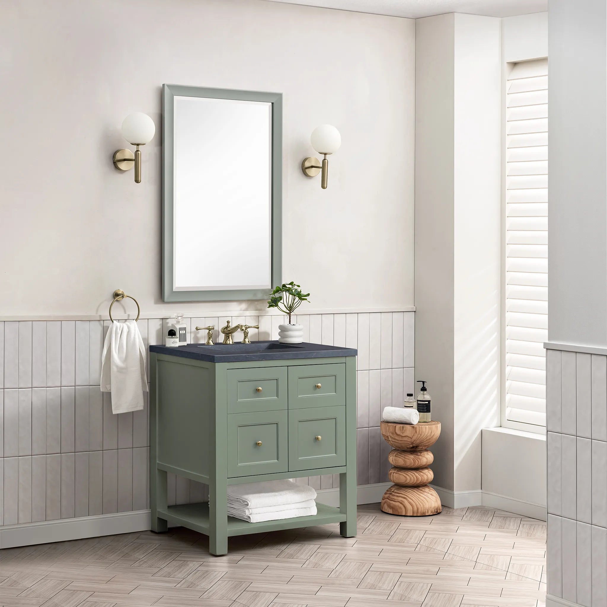 30" Breckenridge Single Vanity in Smokey Celadon-Charcoal Soapstone Silestone-8" Widespread image 2