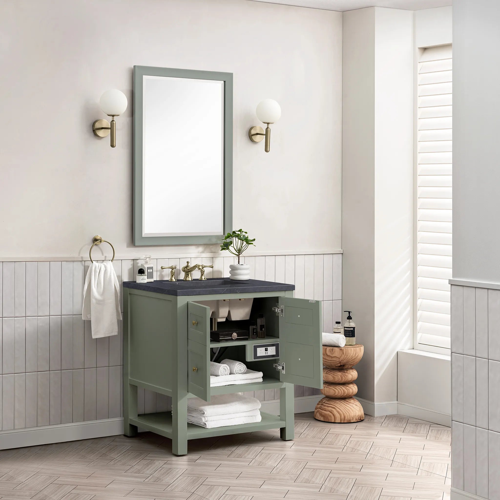 30" Breckenridge Single Vanity in Smokey Celadon-Charcoal Soapstone Silestone-8" Widespread image 3