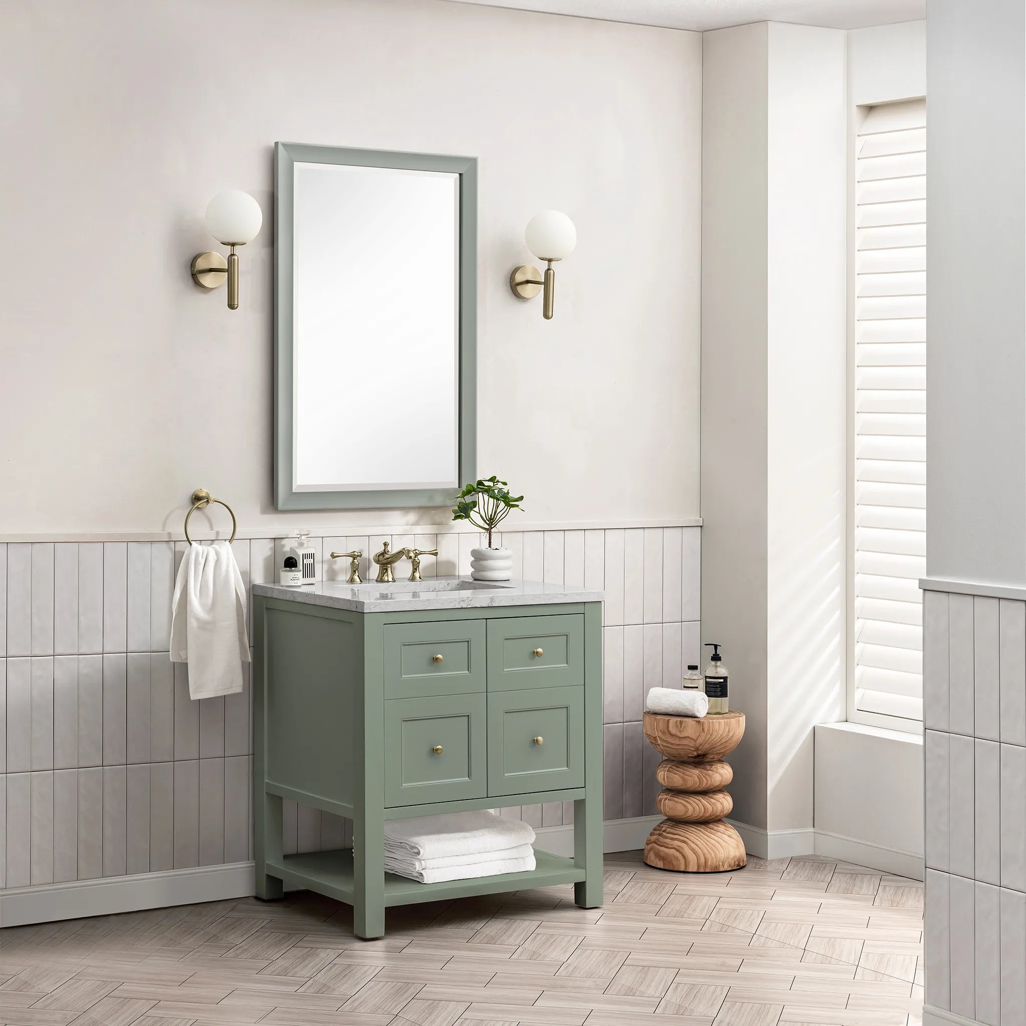 30" Breckenridge Single Vanity in Smokey Celadon-Eternal Jasmine Pearl Silestone-8" Widespread image 1