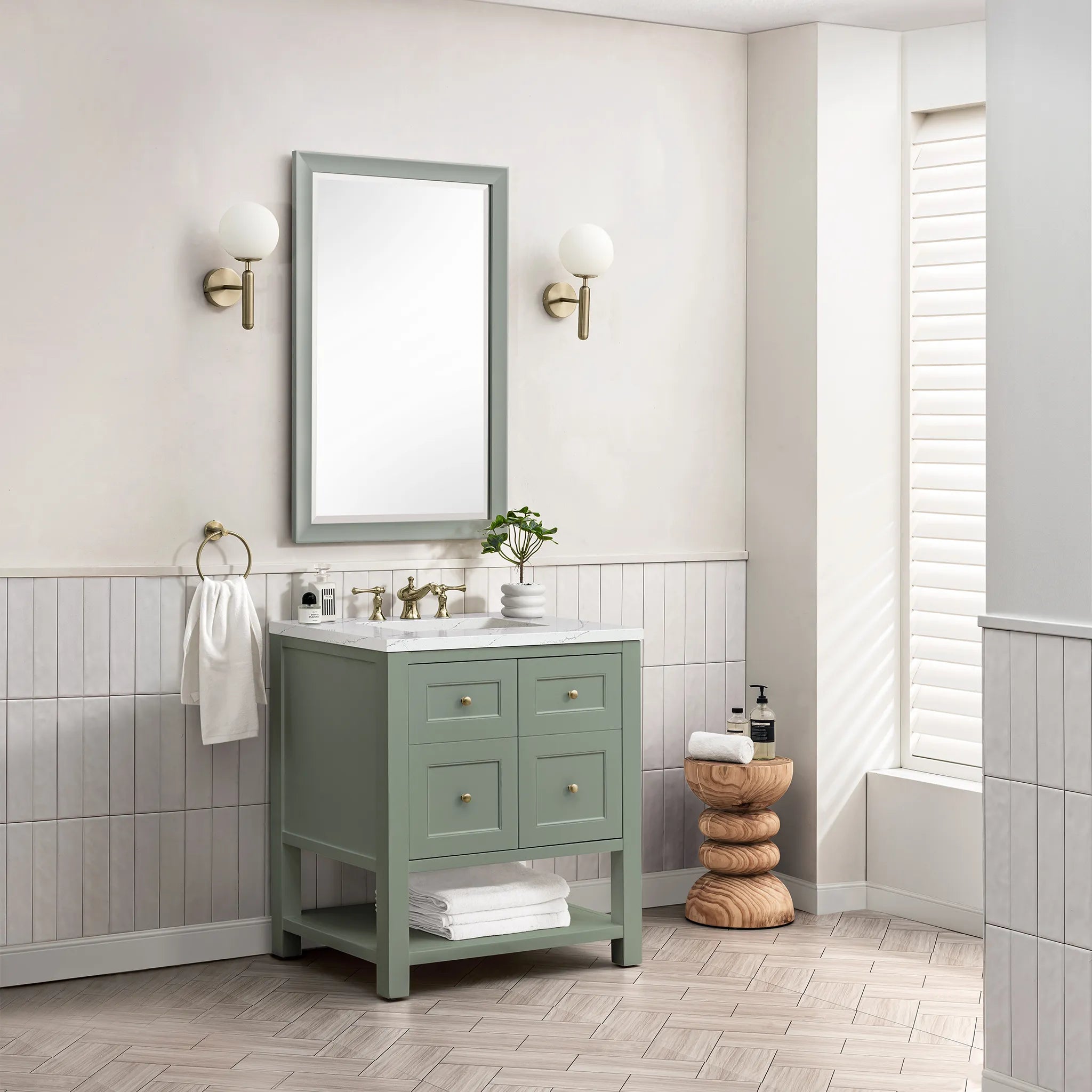 30" Breckenridge Single Vanity in Smokey Celadon-Ethereal Noctis Silestone-8" Widespread image 2
