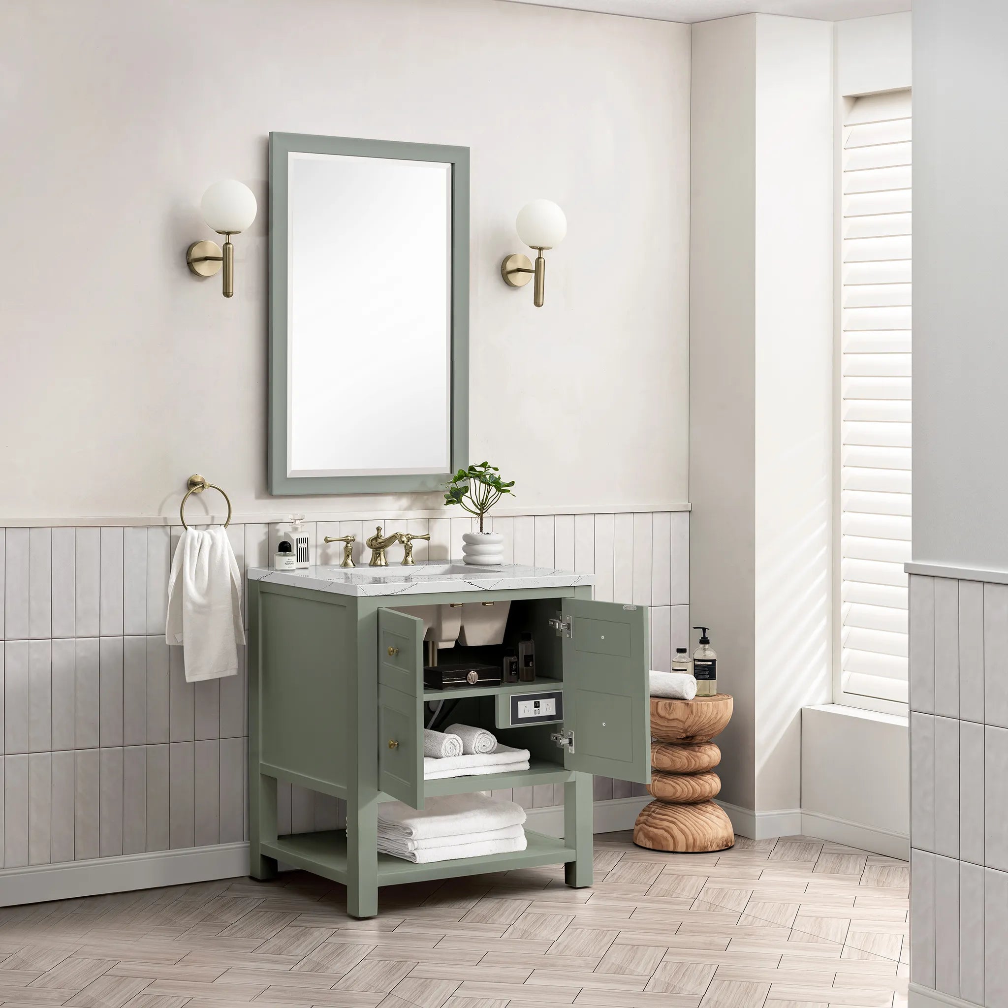 30" Breckenridge Single Vanity in Smokey Celadon-Ethereal Noctis Silestone-8" Widespread image 3