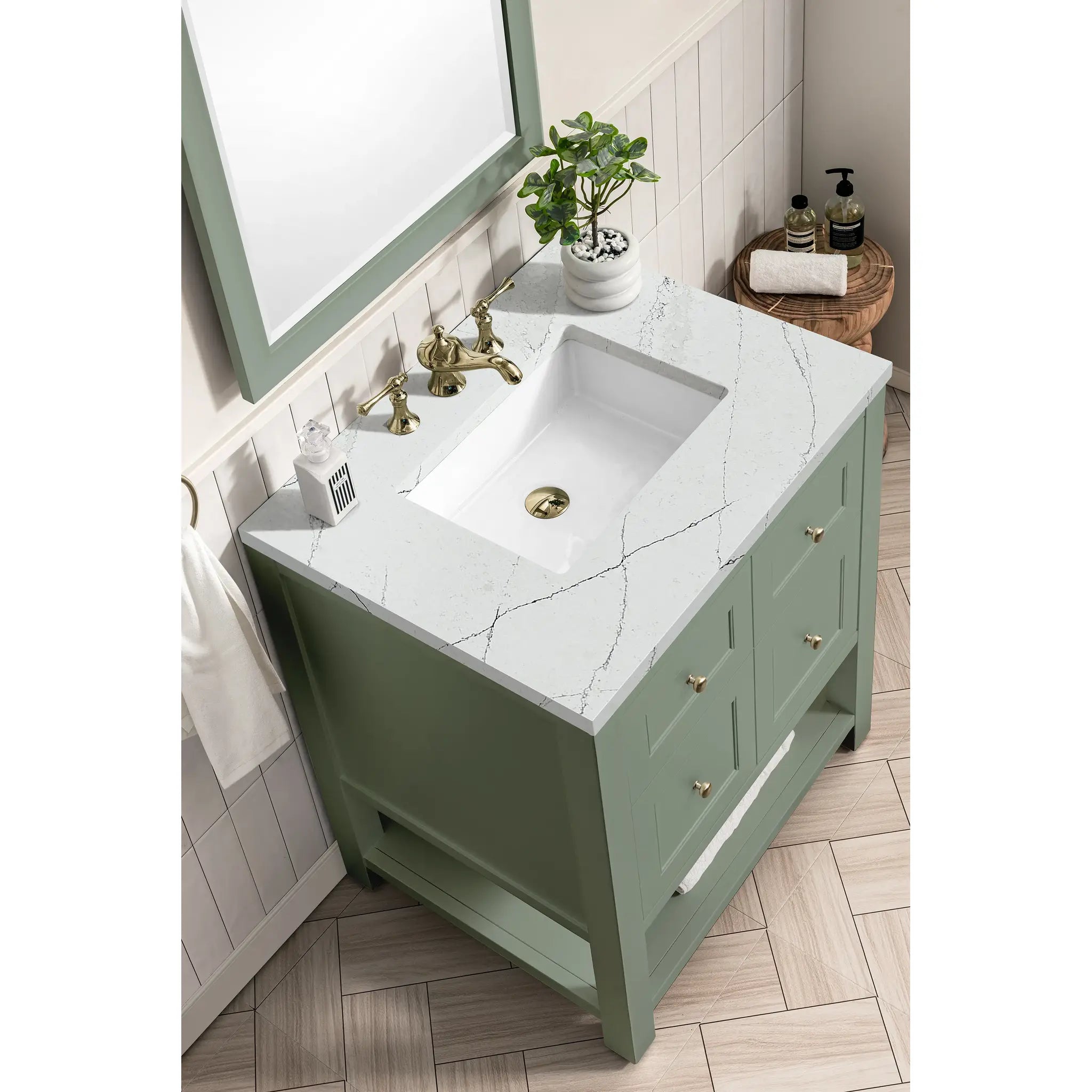 30" Breckenridge Single Vanity in Smokey Celadon-Ethereal Noctis Silestone-8" Widespread image 4