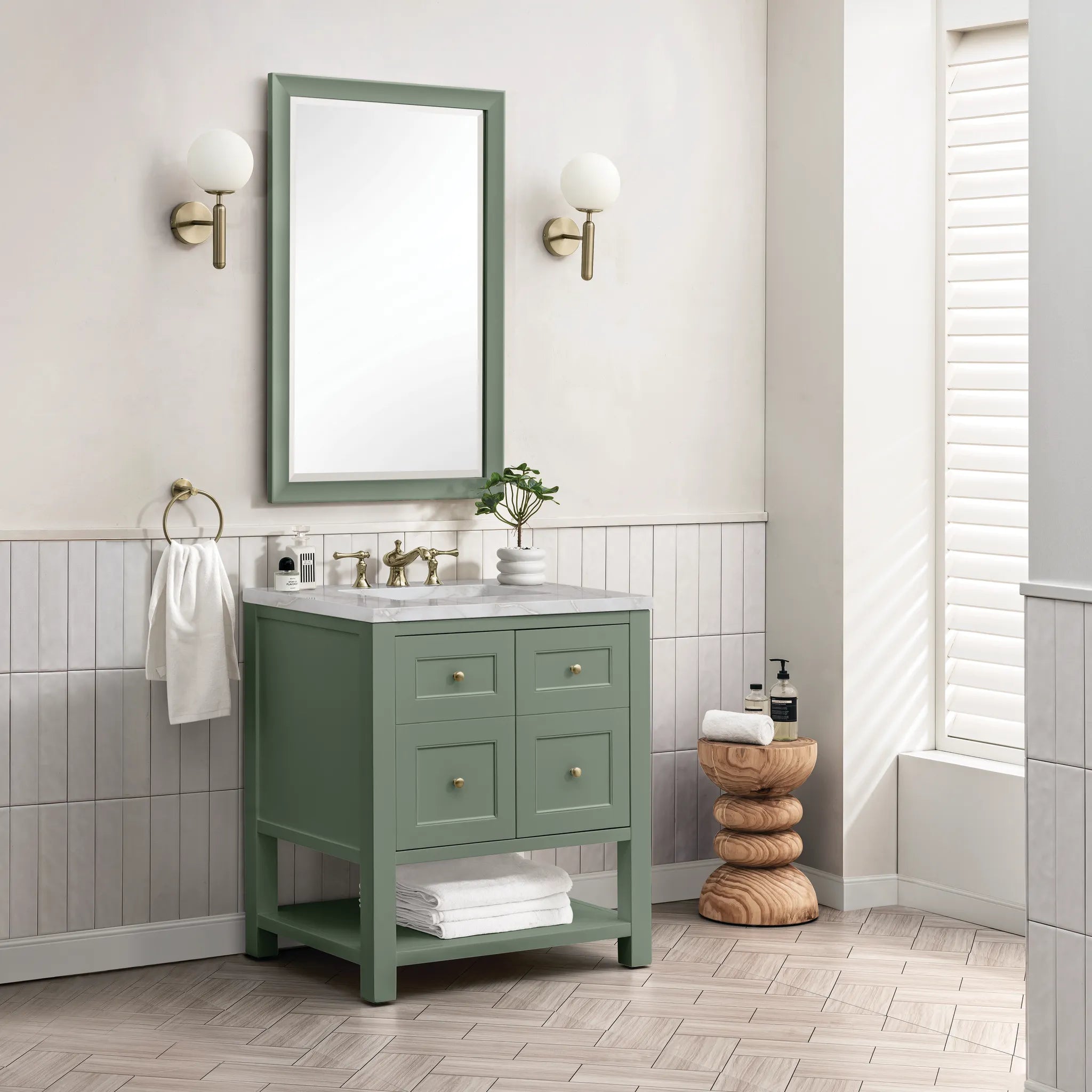 30" Breckenridge Single Vanity in Smokey Celadon-Victorian Silver Silestone-8" Widespread image 2