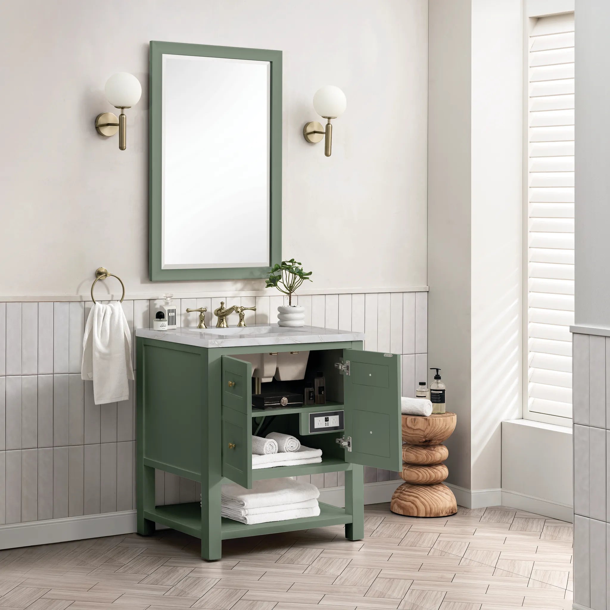 30" Breckenridge Single Vanity in Smokey Celadon-Victorian Silver Silestone-8" Widespread image 3