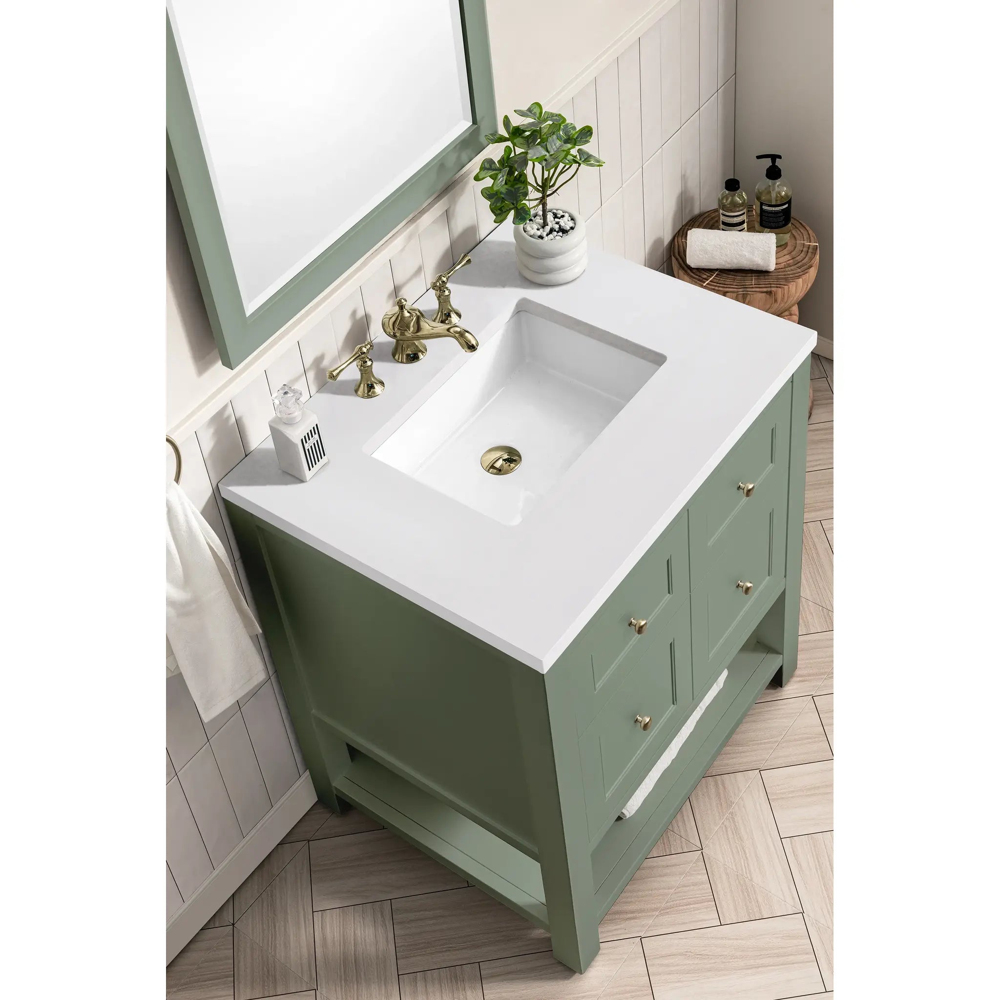 30" Breckenridge Single Vanity in Smokey Celadon-White Zeus Silestone-8" Widespread image 7