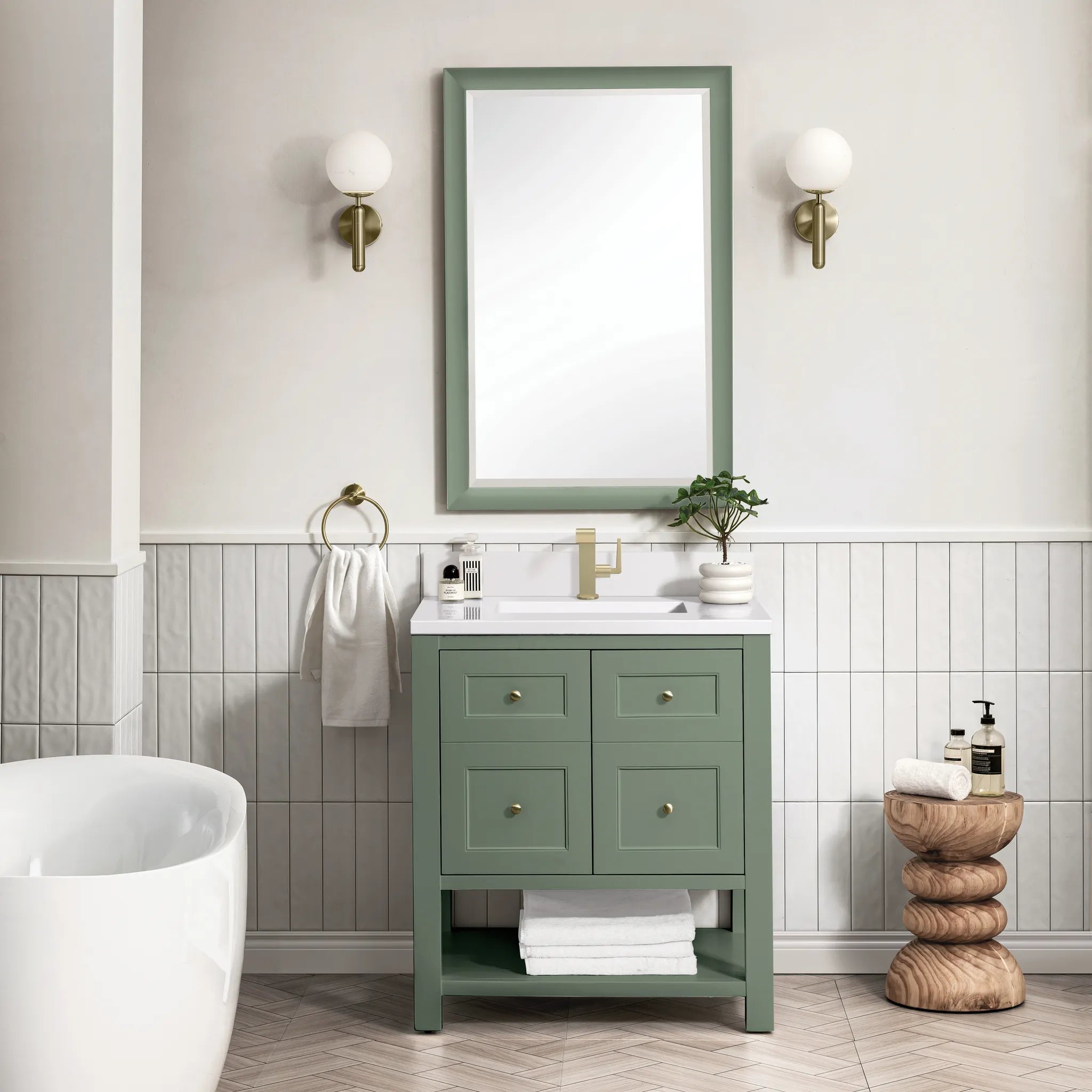 30" Breckenridge Single Vanity in Smokey Celadon-White Zeus Silestone & Backsplash-Single Hole image 1