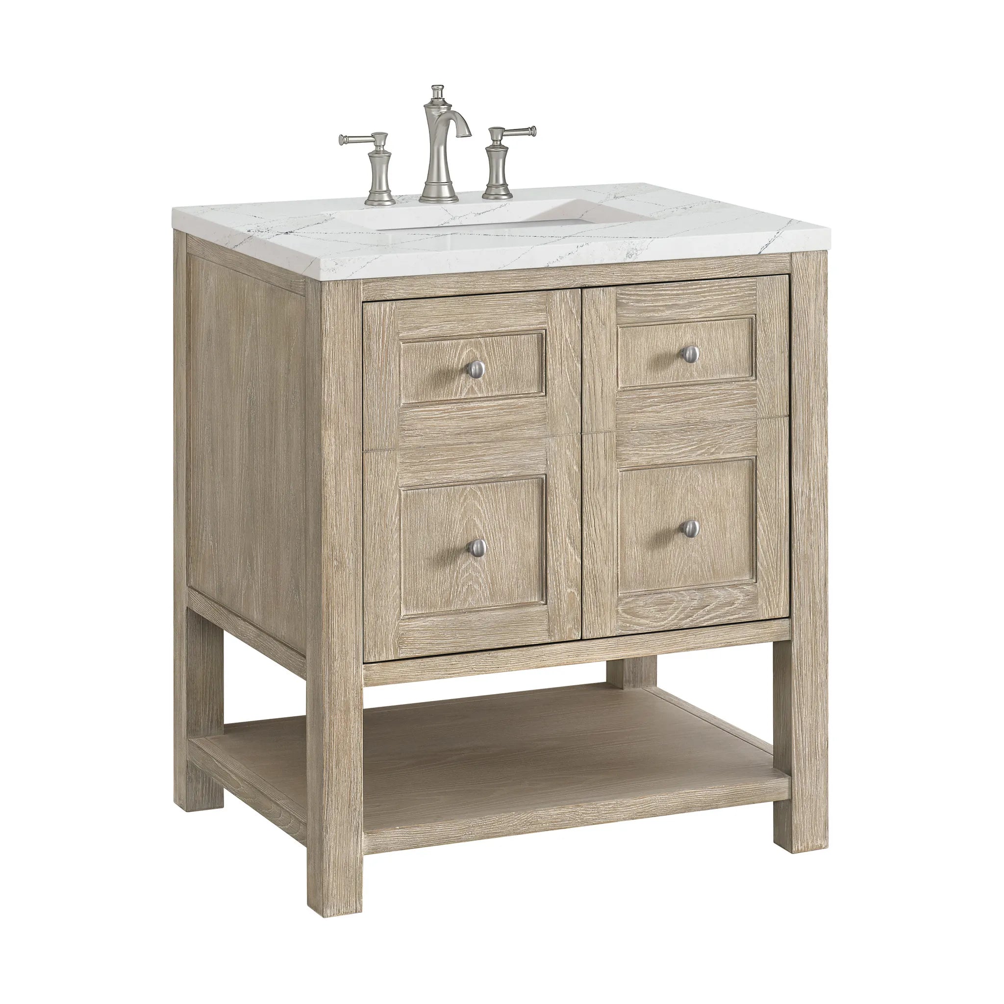 30" Breckenridge Single Vanity in Whitewashed Oak-Ethereal Noctis Silestone-8" Widespread image 8