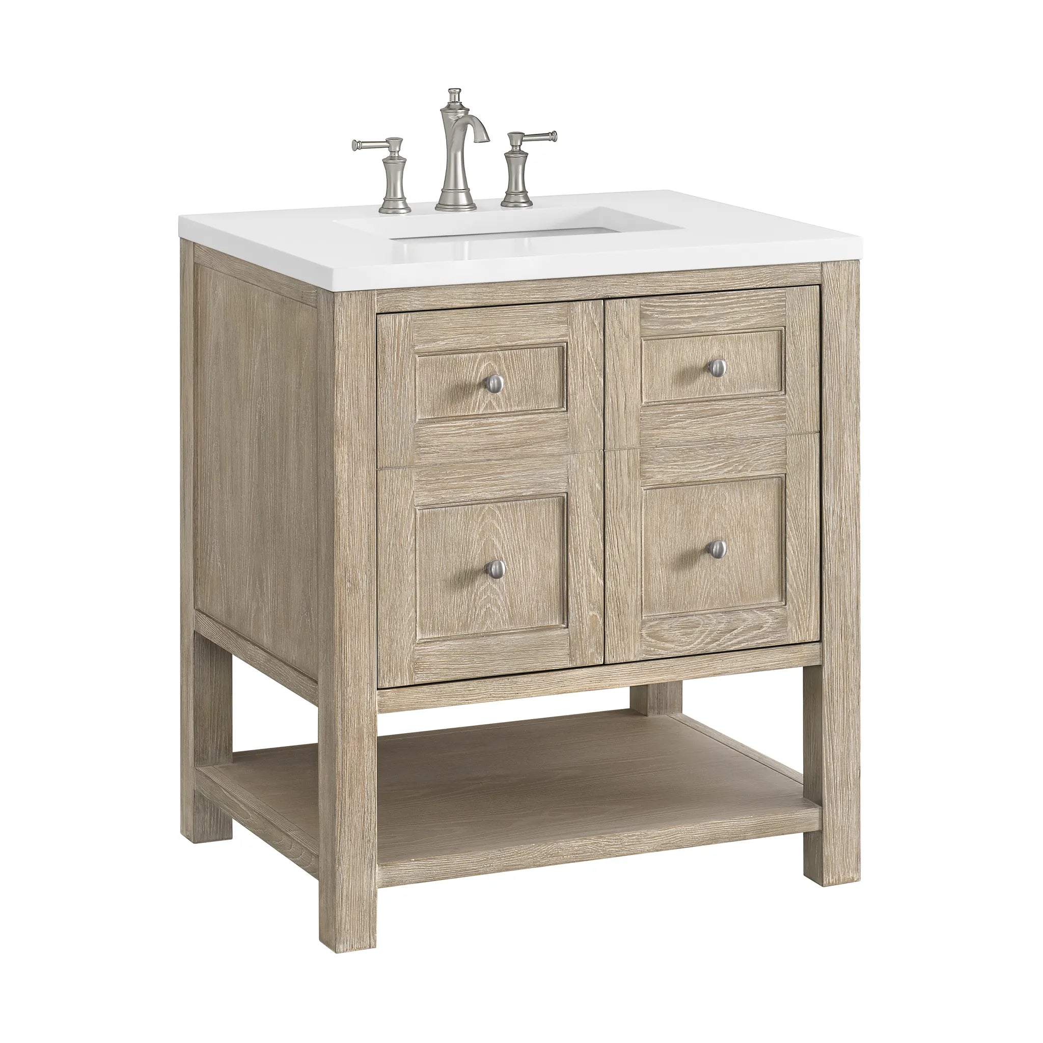 30" Breckenridge Single Vanity in Whitewashed Oak-White Zeus Silestone-8" Widespread image 9