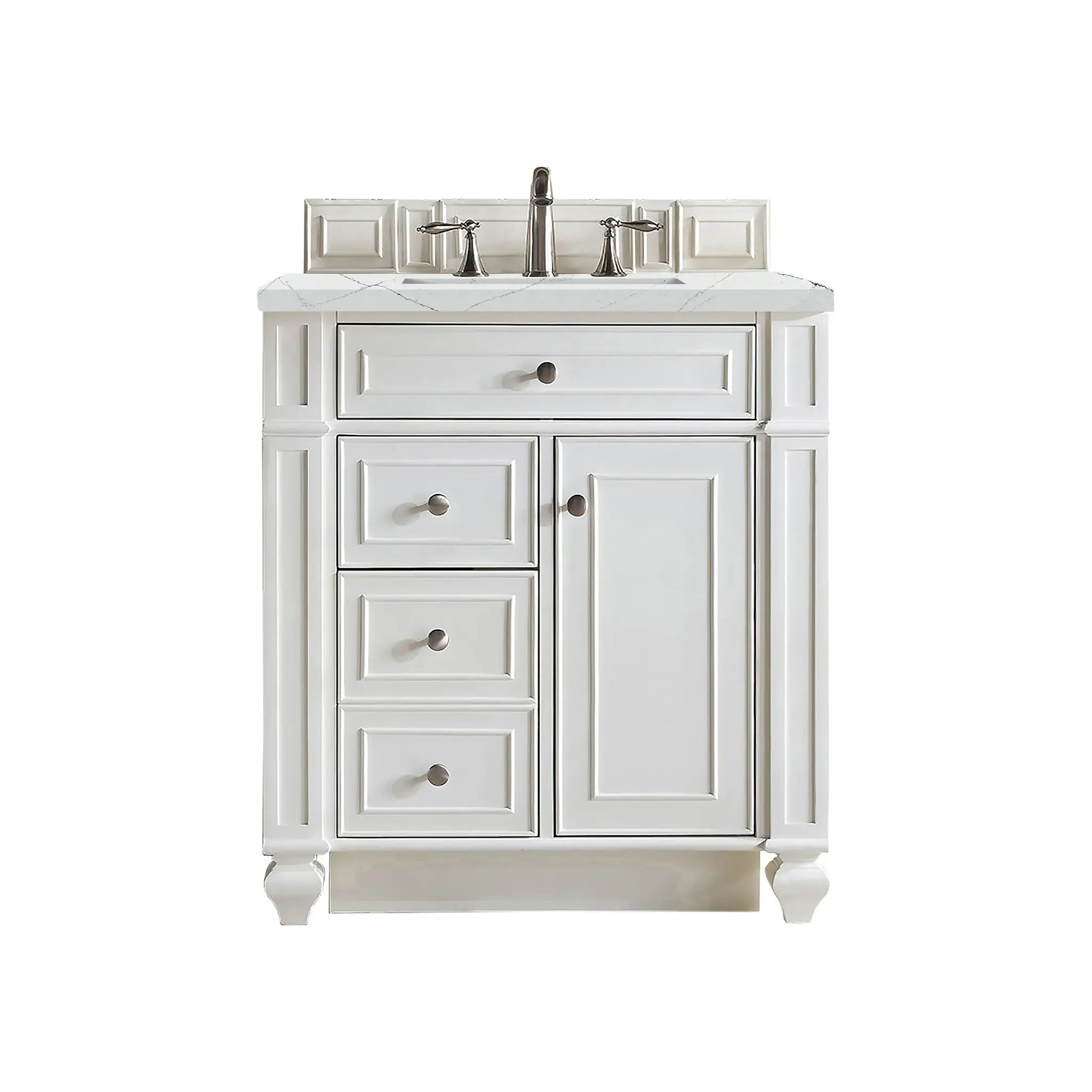30" Bristol Single Vanity in Bright White-Ethereal Noctis Silestone-8" Widespread image
