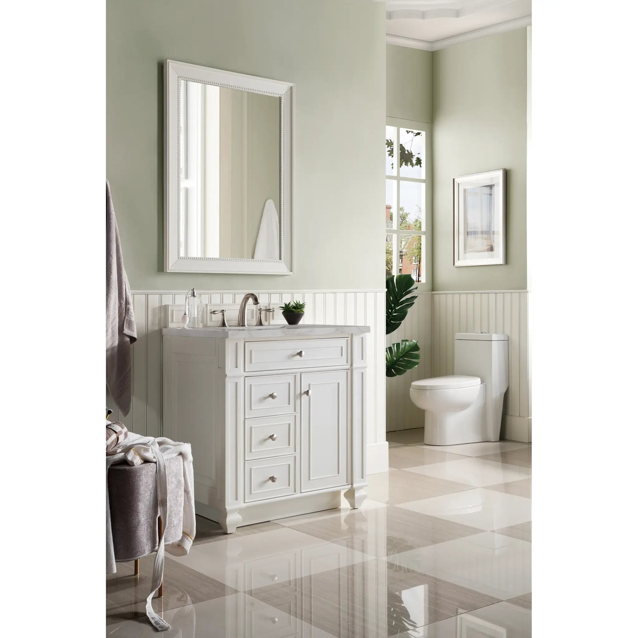 30" Bristol Single Vanity in Bright White-Victorian Silver Silestone-8" Widespread image 2