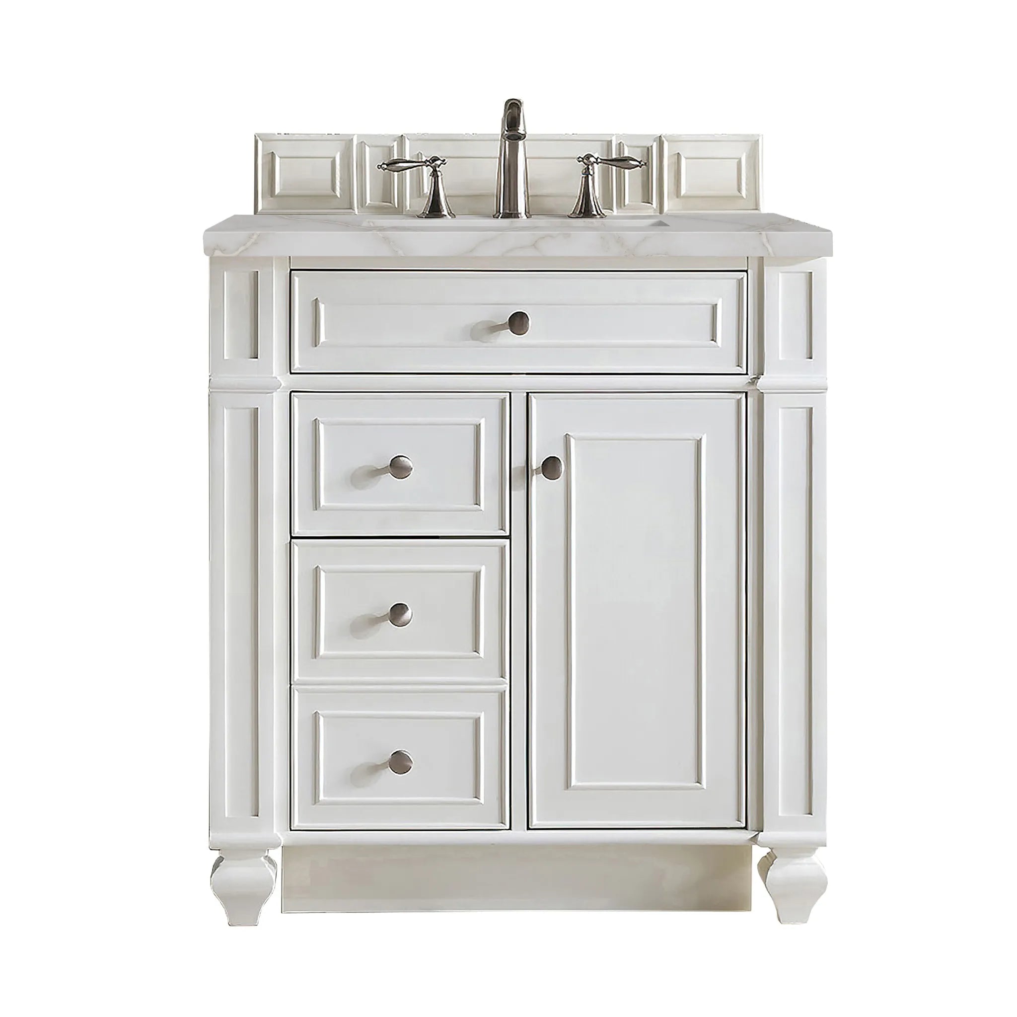 30" Bristol Single Vanity in Bright White-Victorian Silver Silestone-8" Widespread image