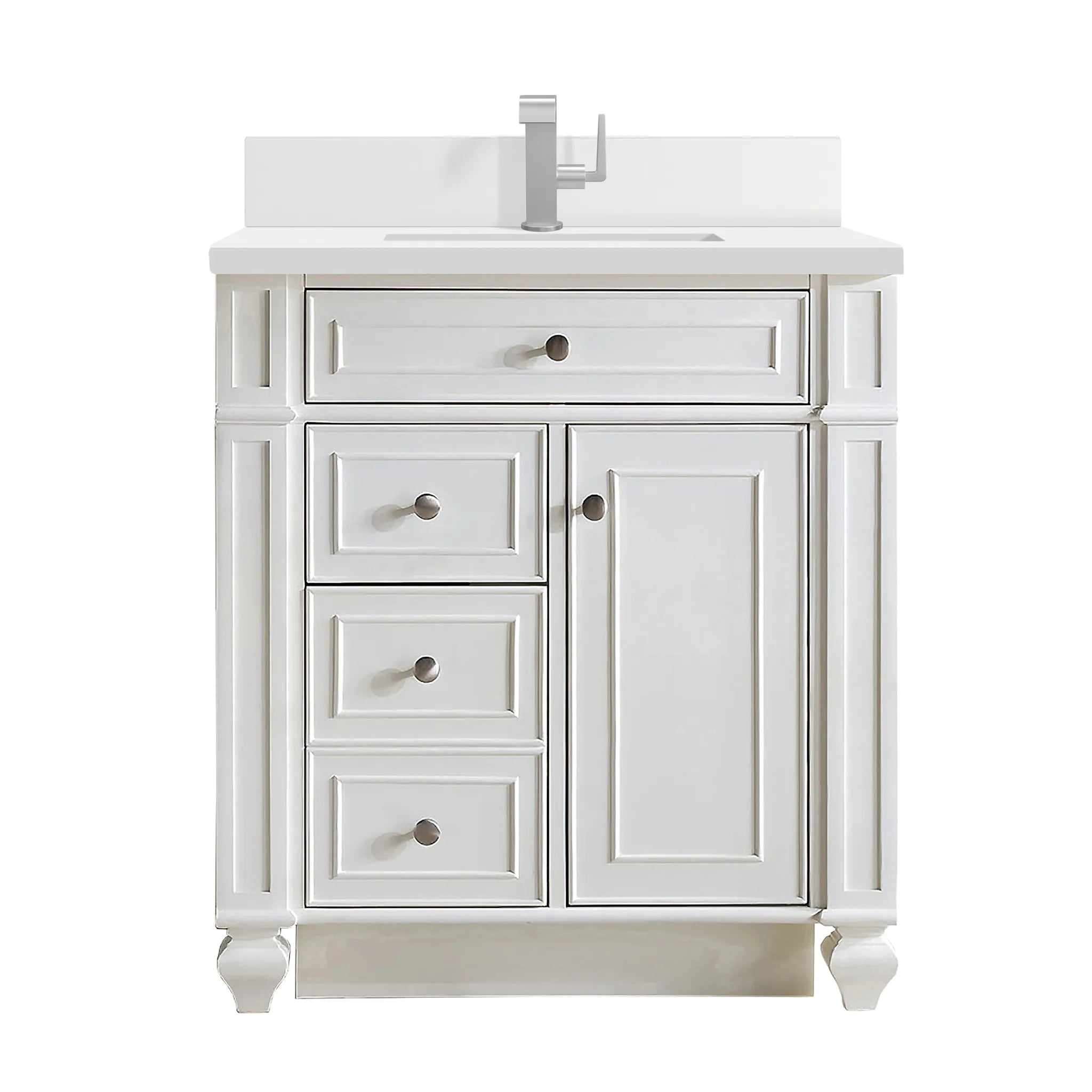 30" Bristol Single Vanity in Bright White-White Zeus Silestone & Backsplash-Single Hole image