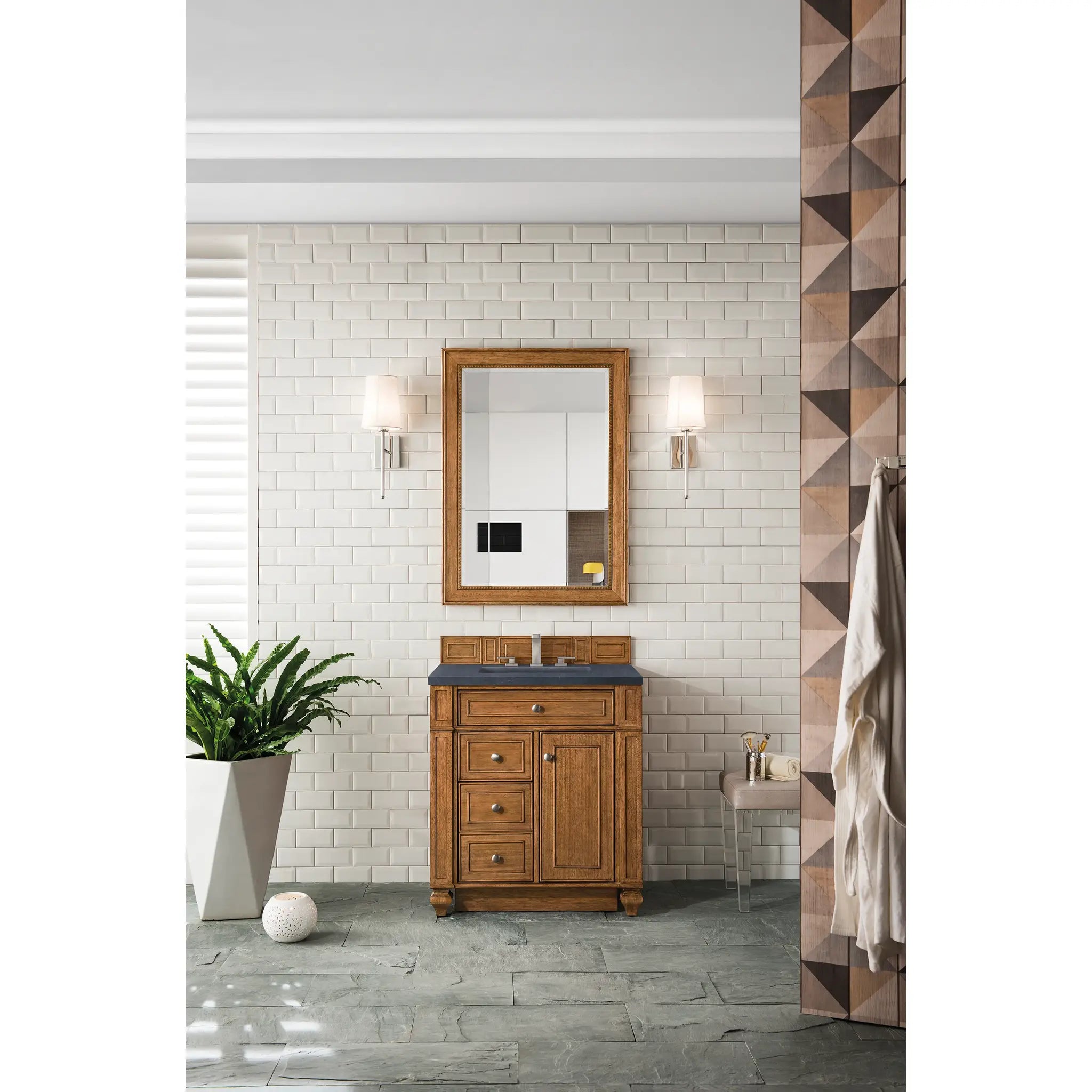 30" Bristol Single Vanity in Saddle Brown-Charcoal Soapstone Silestone-8" Widespread image 1