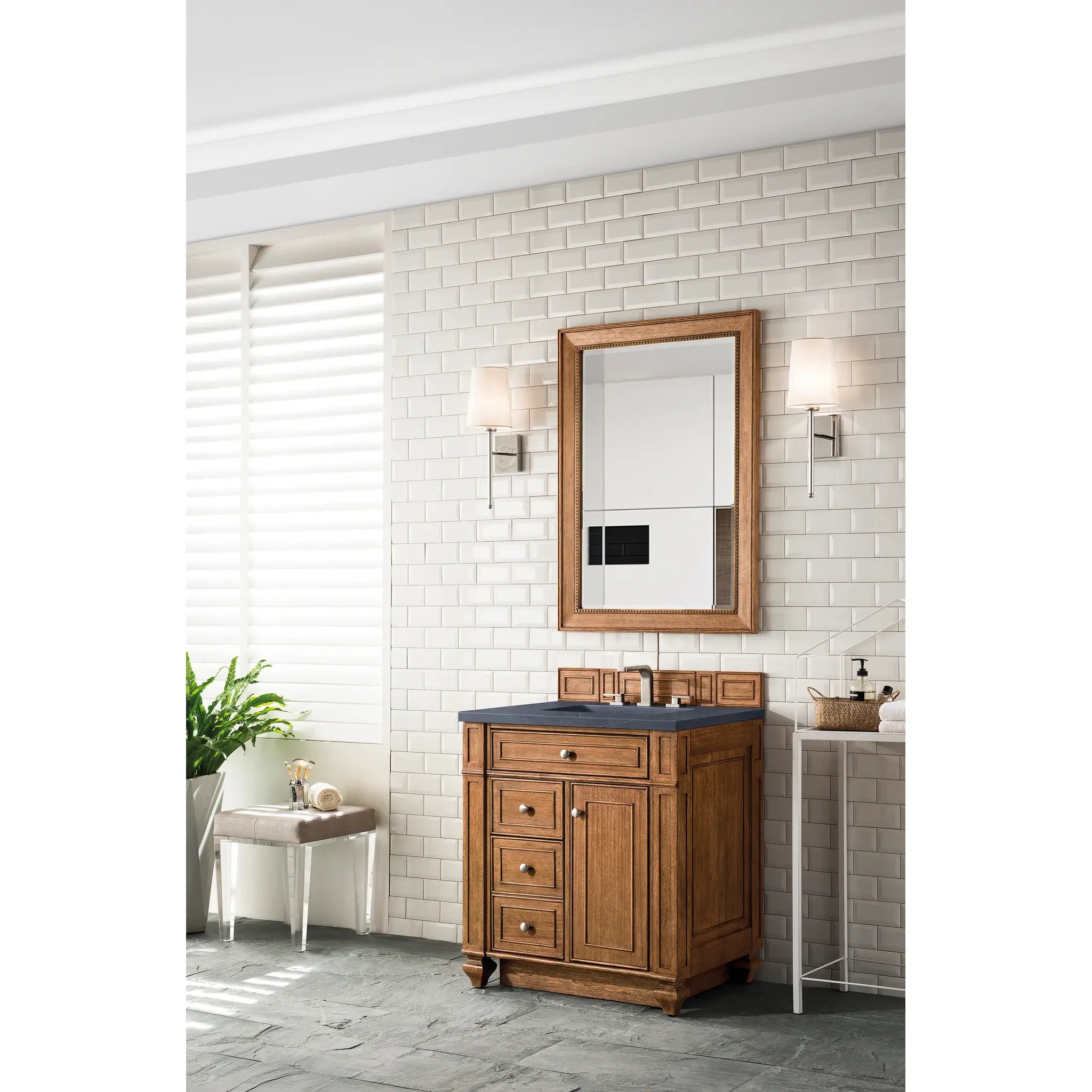 30" Bristol Single Vanity in Saddle Brown-Charcoal Soapstone Silestone-8" Widespread image 2