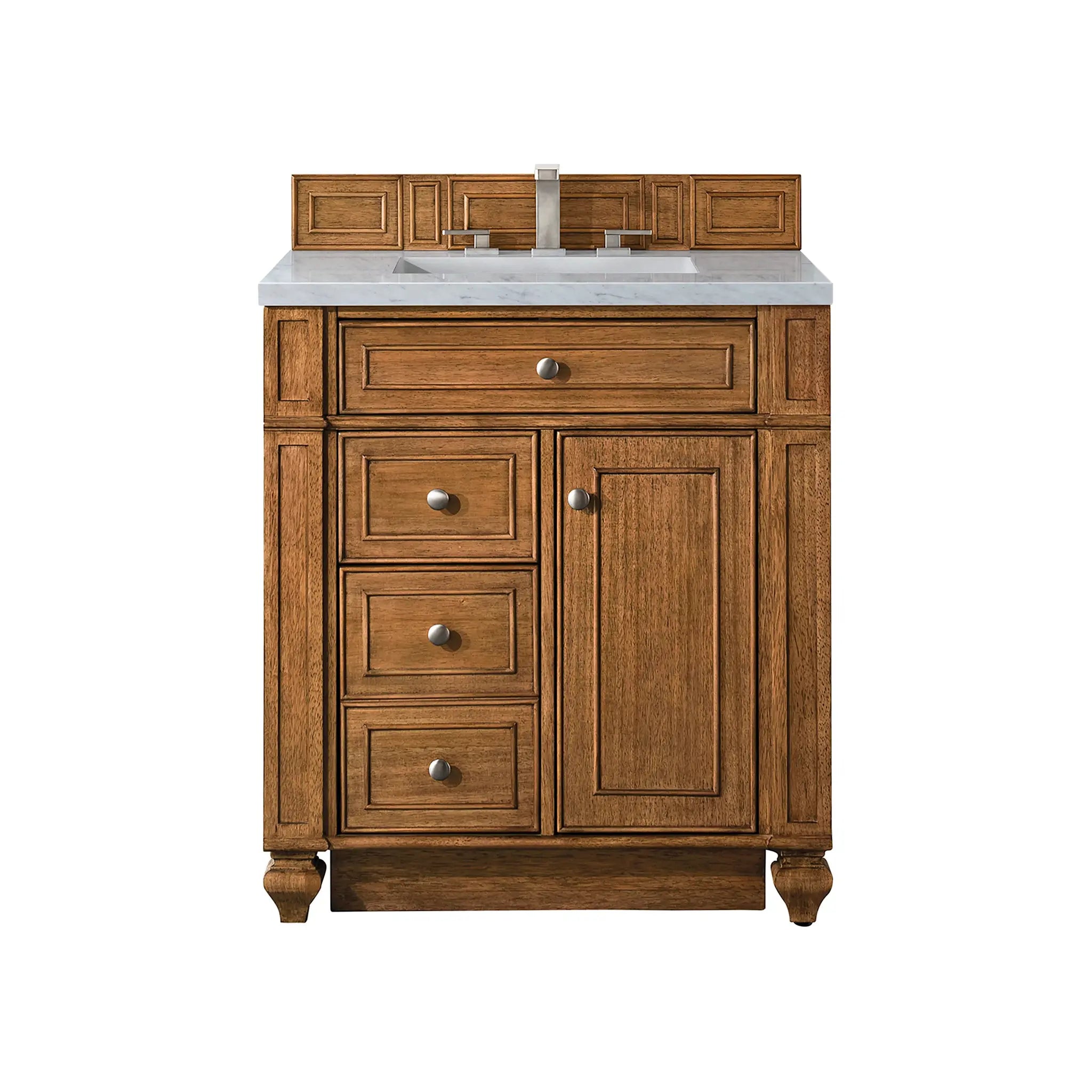 30" Bristol Single Vanity in Saddle Brown-Eternal Jasmine Pearl Silestone-8" Widespread image