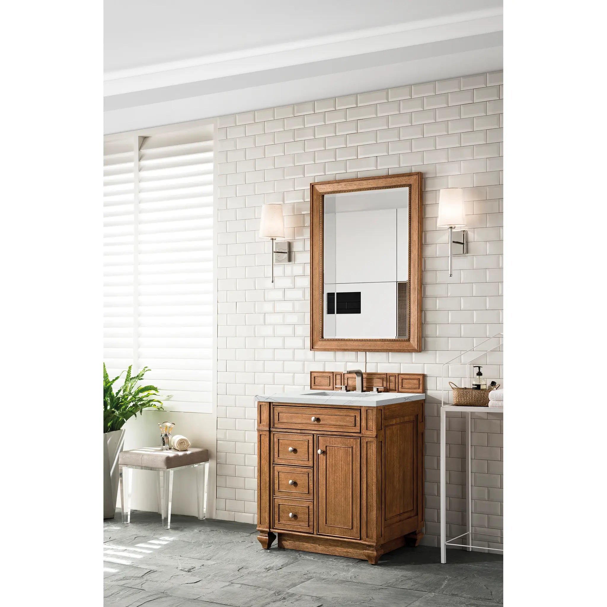 30" Bristol Single Vanity in Saddle Brown-Ethereal Noctis Silestone-8" Widespread image 2