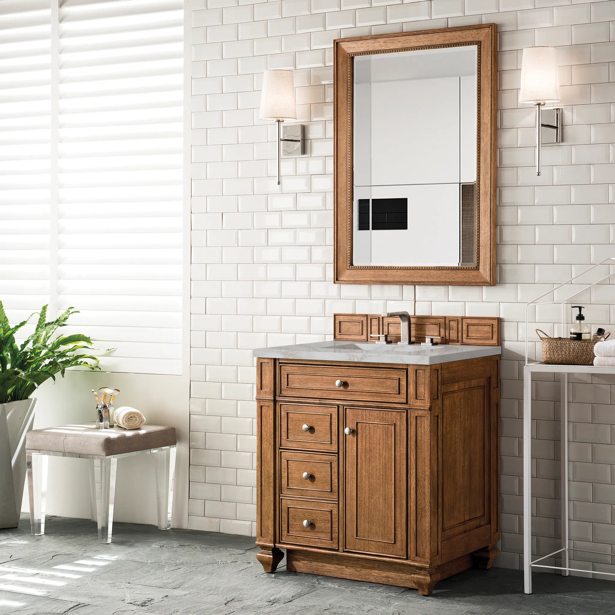 30" Bristol Single Vanity in Saddle Brown-Victorian Silver Silestone-8" Widespread image 2