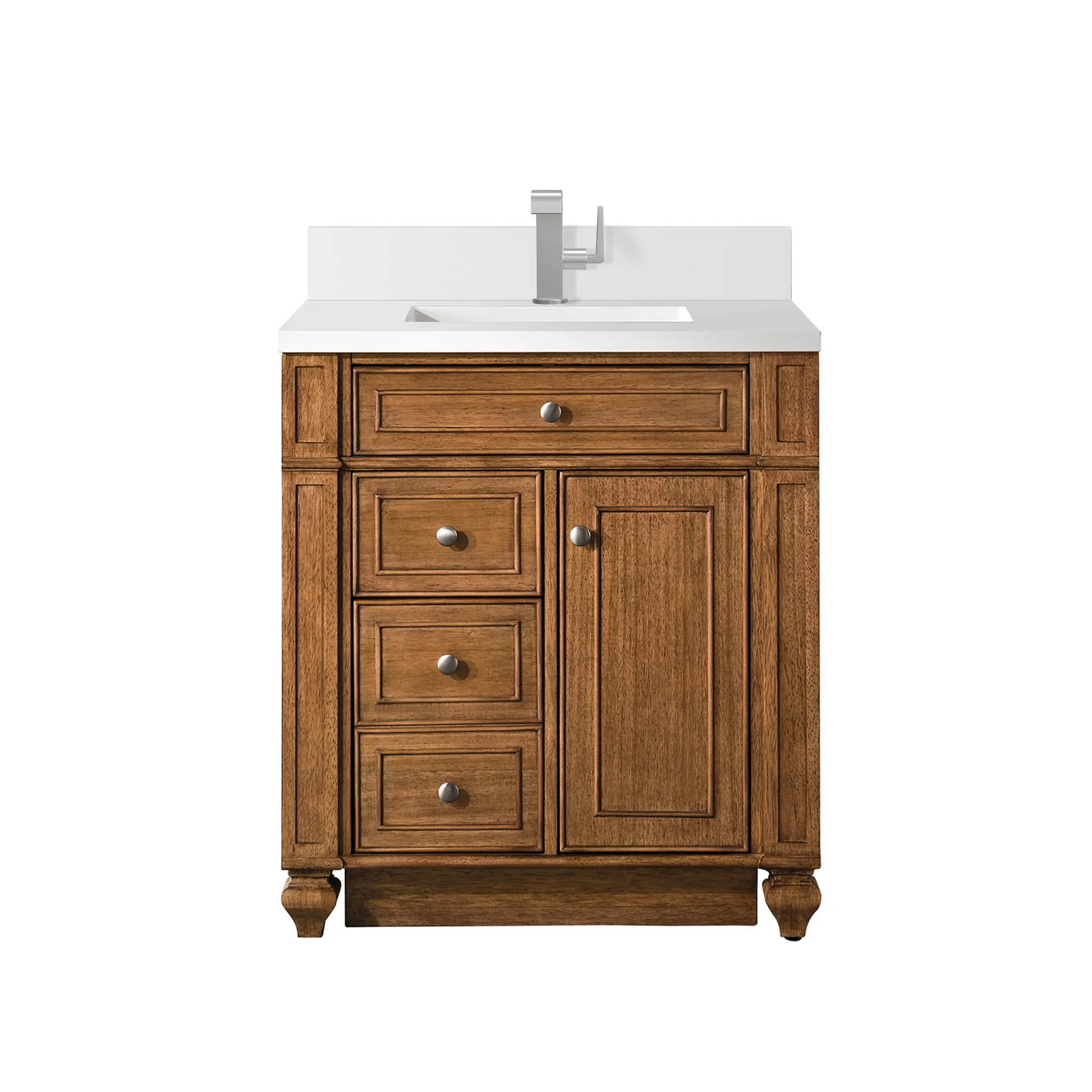30" Bristol Single Vanity in Saddle Brown-White Zeus Silestone & Backsplash-Single Hole image
