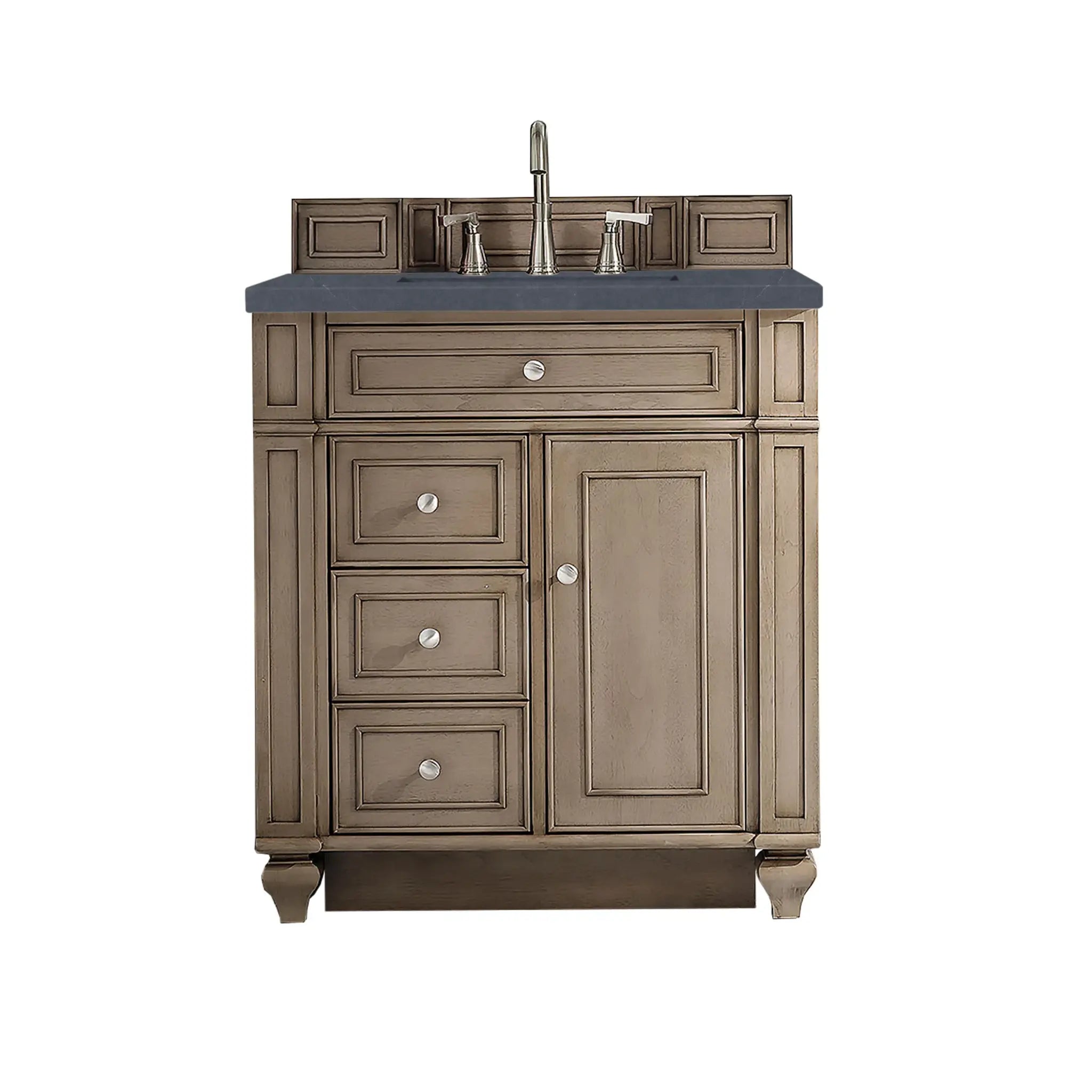 30" Bristol Single Vanity in Whitewashed Walnut-Charcoal Soapstone Silestone-8" Widespread image