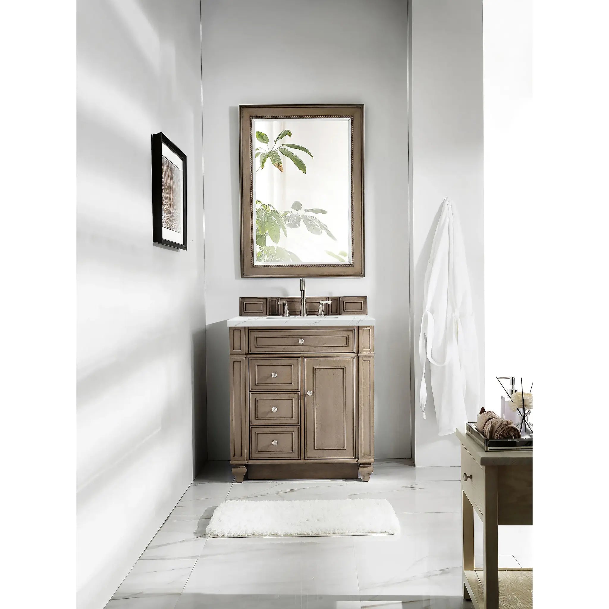 30" Bristol Single Vanity in Whitewashed Walnut-Ethereal Noctis Silestone-8" Widespread image 1