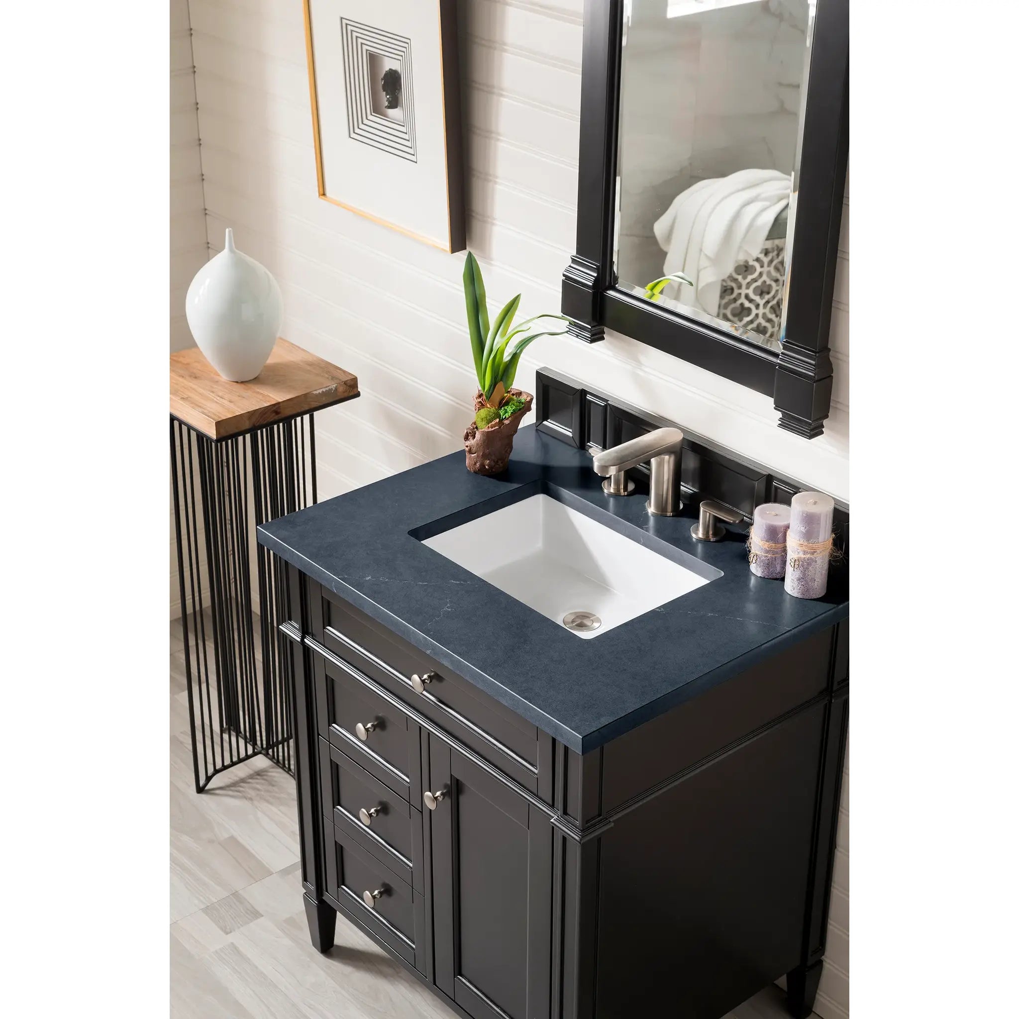 30" Brittany Single Vanity in Black Onyx-Charcoal Soapstone Silestone-8" Widespread image 2
